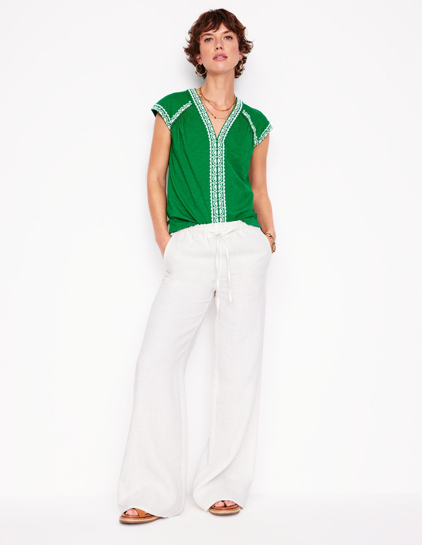 Hazel Cotton Embroidered Top-Rich Emerald
