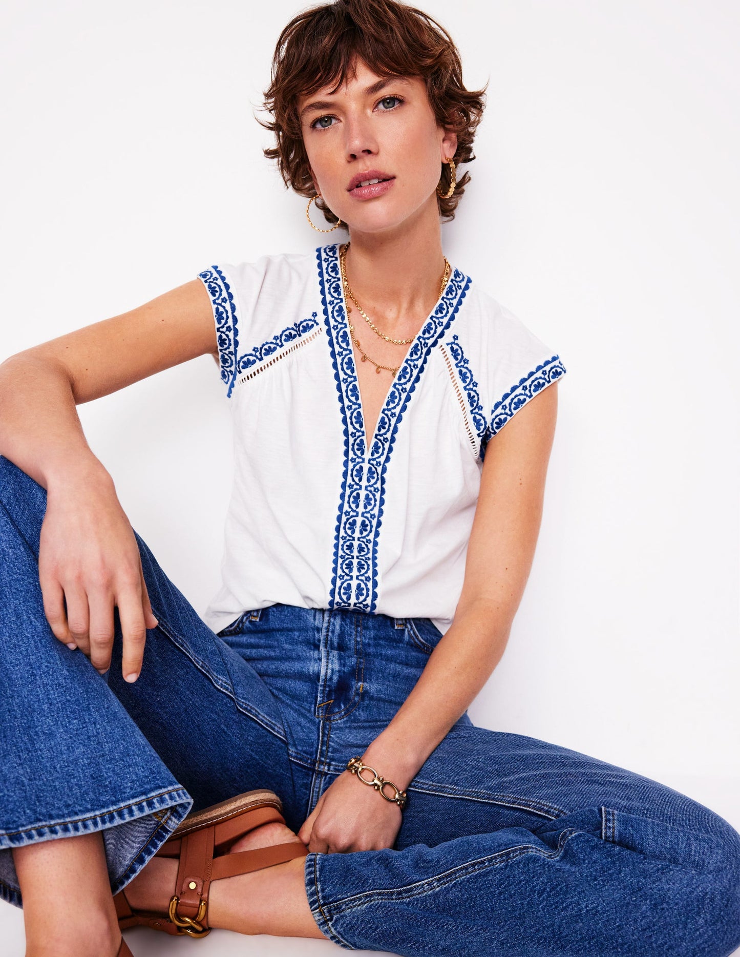 Hazel Cotton Embroidered Top-White