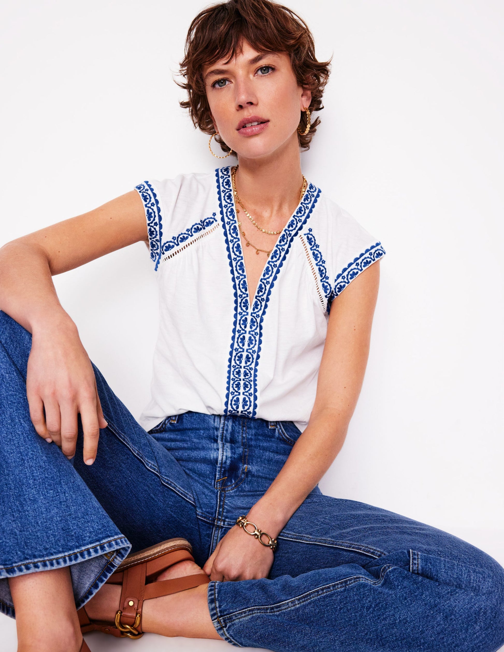 Hazel Cotton Embroidered Top-White-1