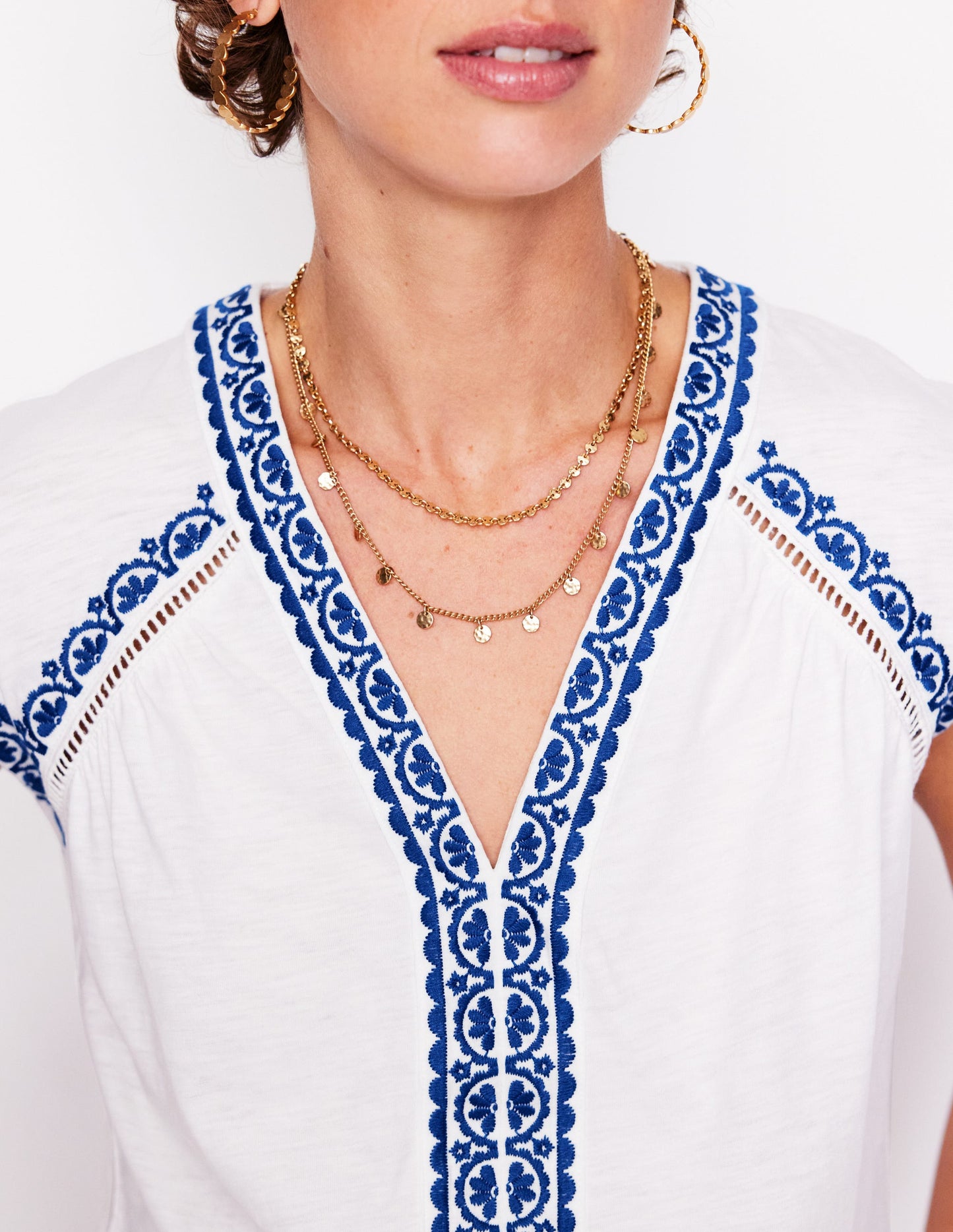 Hazel Cotton Embroidered Top-White