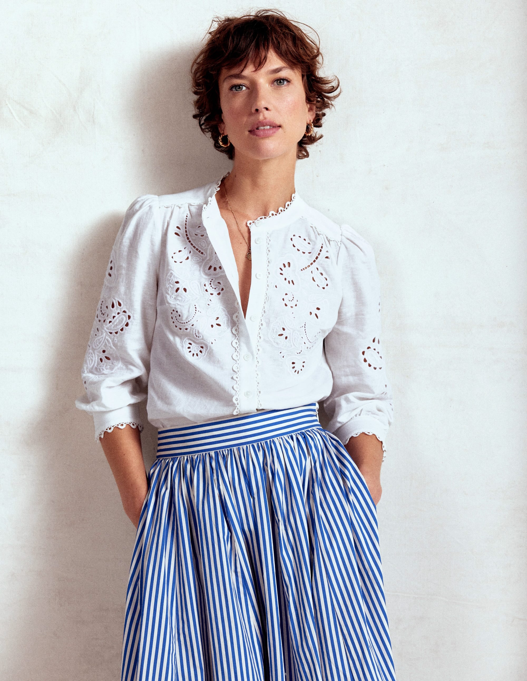 Alicia Cutwork Linen Top-White, Cutwork Embroidery - Image 7