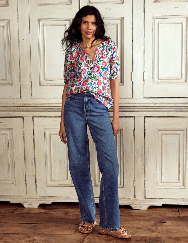 Brooke Linen Top-Ivory, Garden Vine