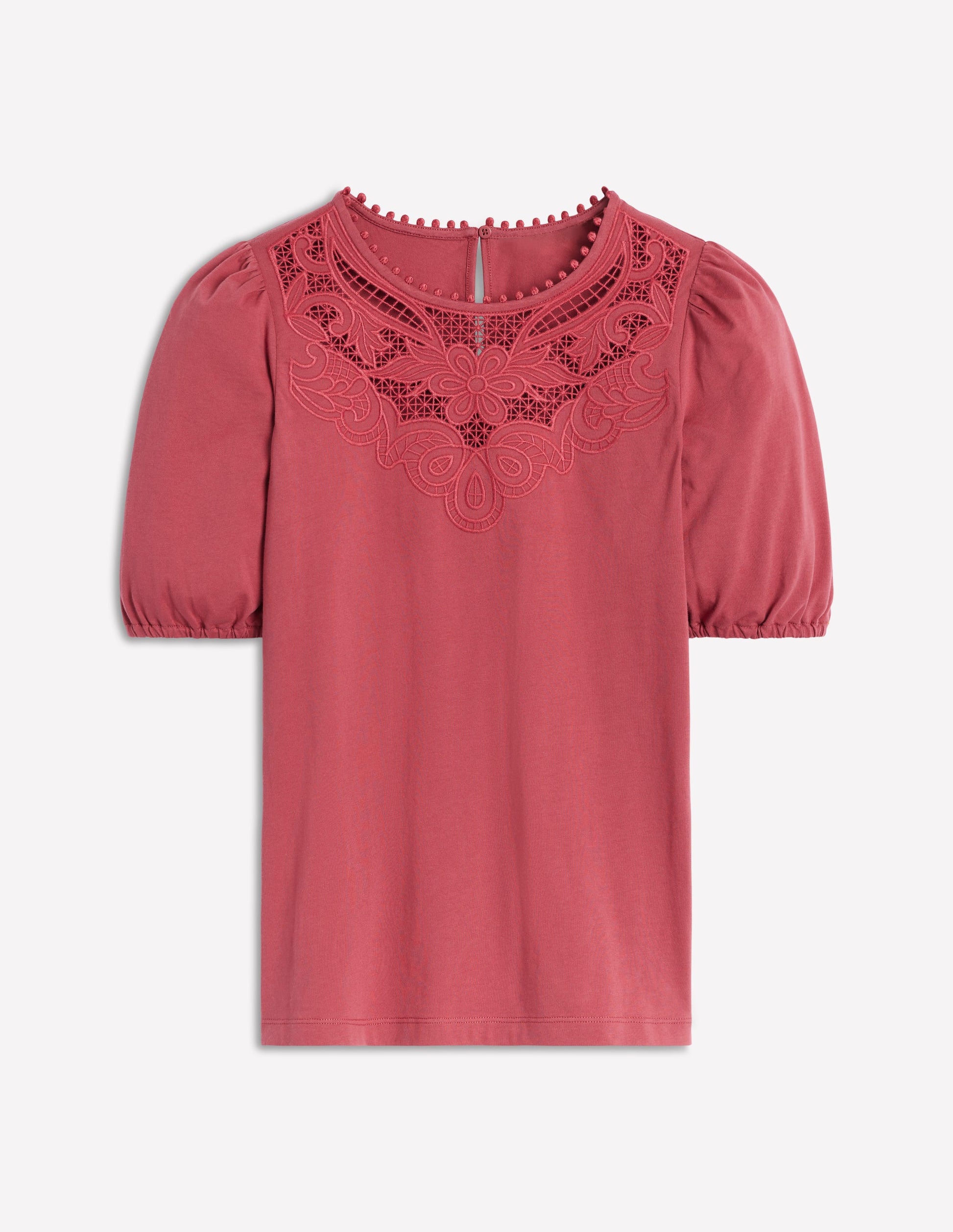 Cutwork Puff Sleeve T-Shirt-Teracotta-5