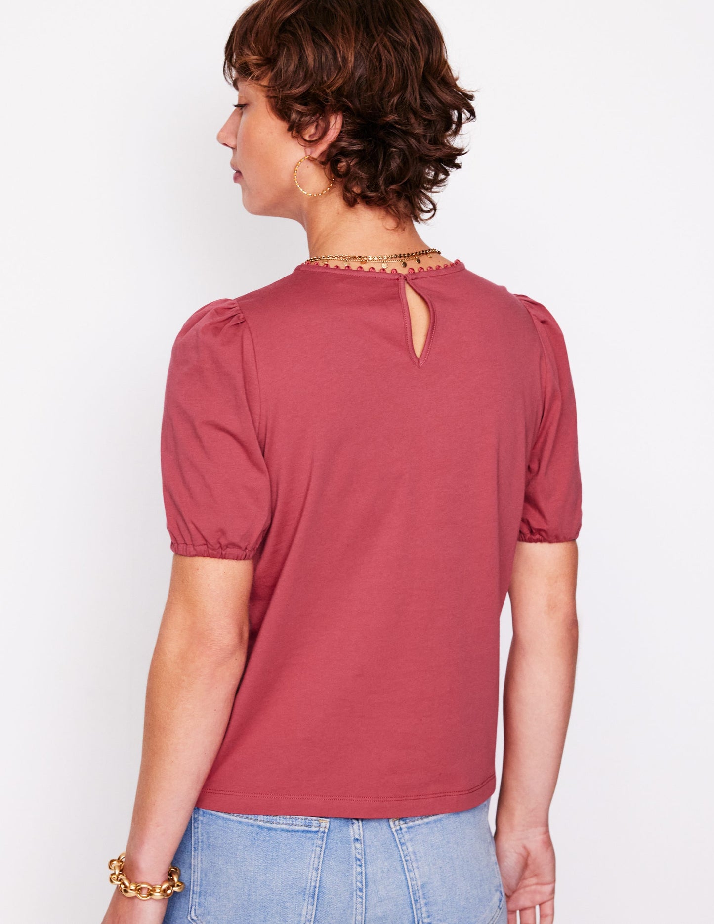 Cutwork Puff Sleeve T-Shirt-Teracotta