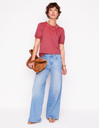 Cutwork Puff Sleeve T-Shirt-Teracotta-4