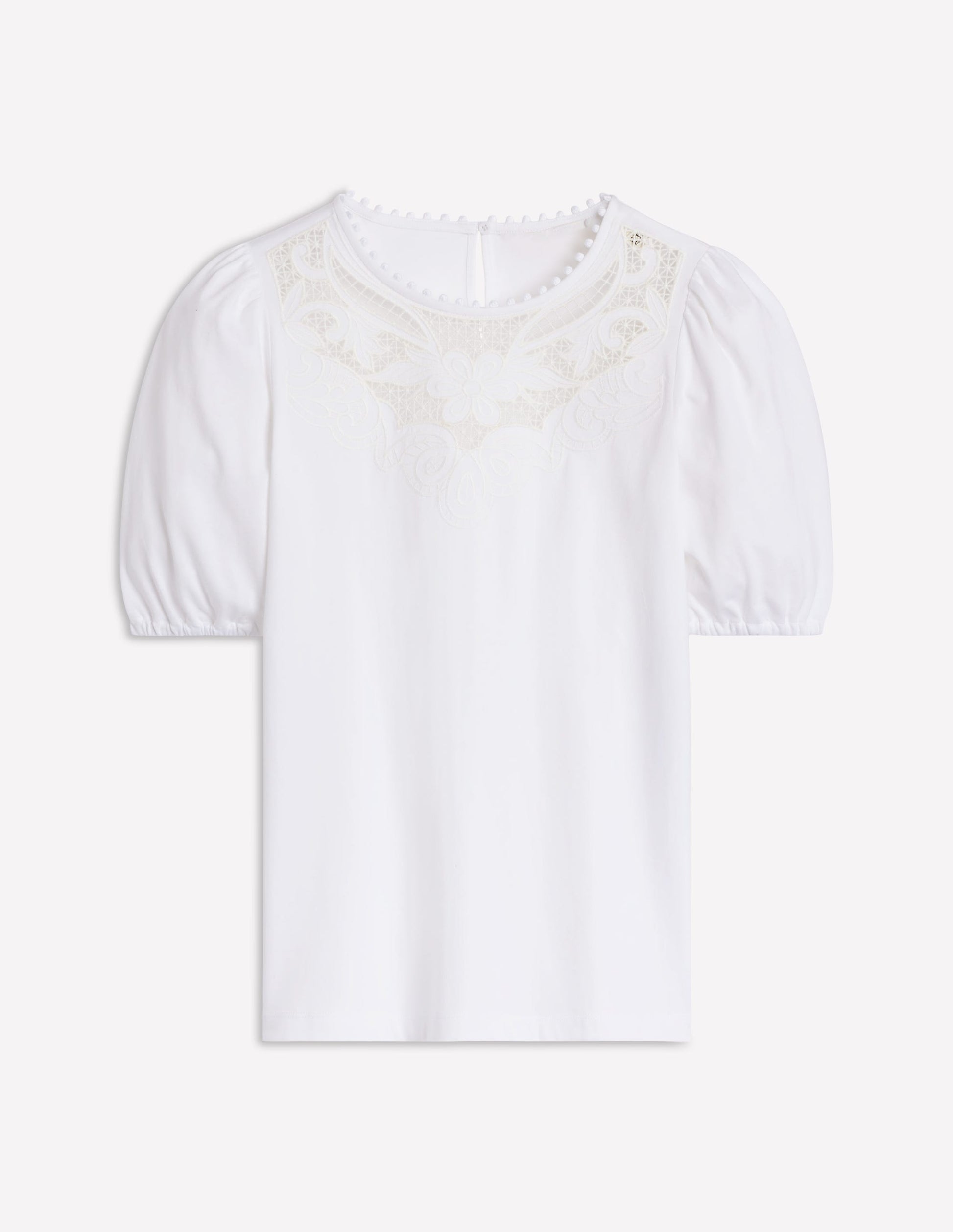 Cutwork Puff Sleeve T-Shirt-White-6