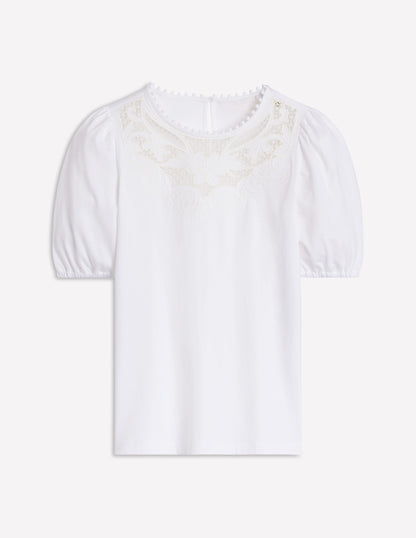 Cutwork Puff Sleeve T-Shirt-White-6