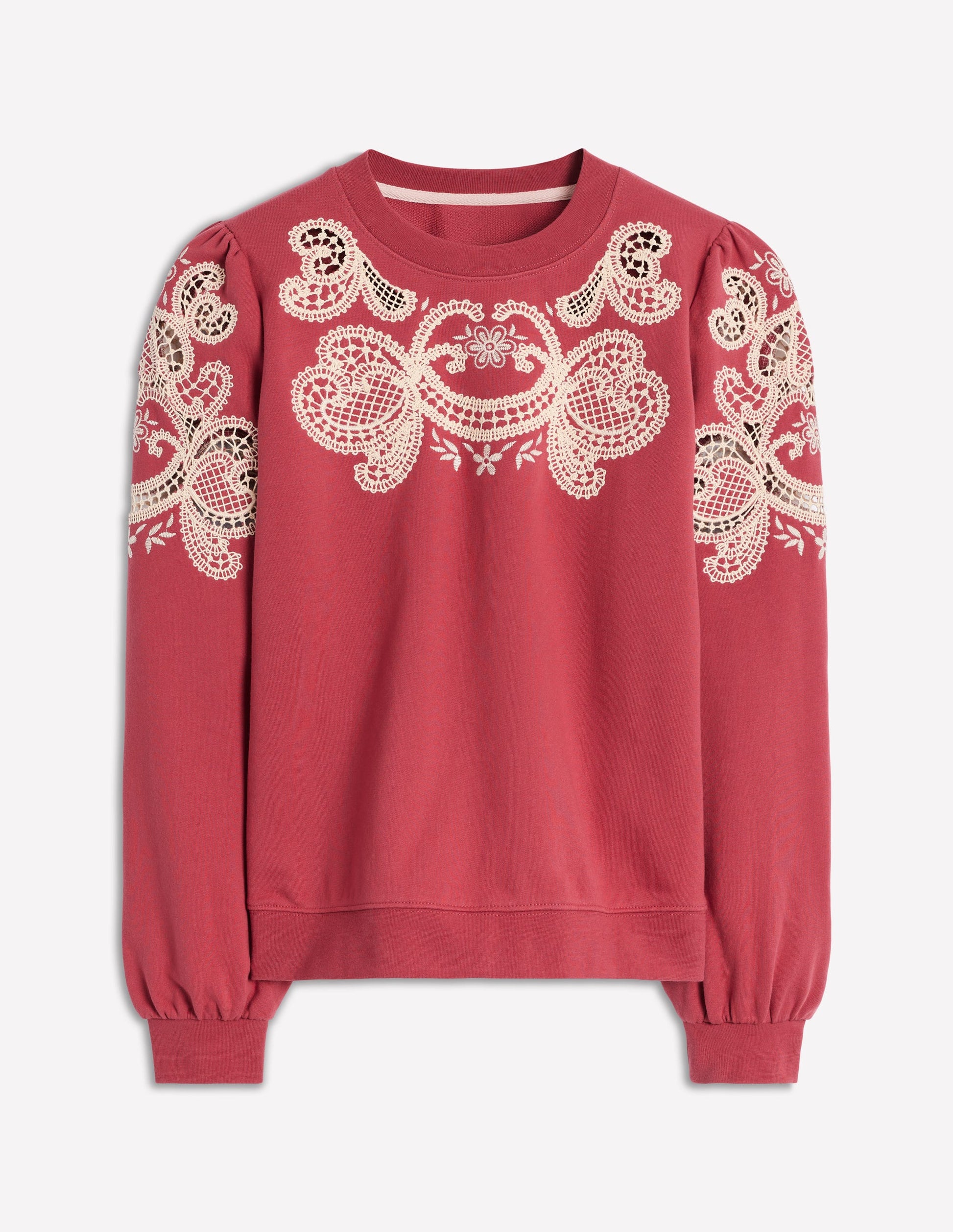 Puff Sleeve Cutwork Sweatshirt-Teracotta-5