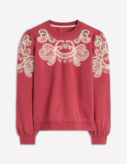 Puff Sleeve Cutwork Sweatshirt-Teracotta-5