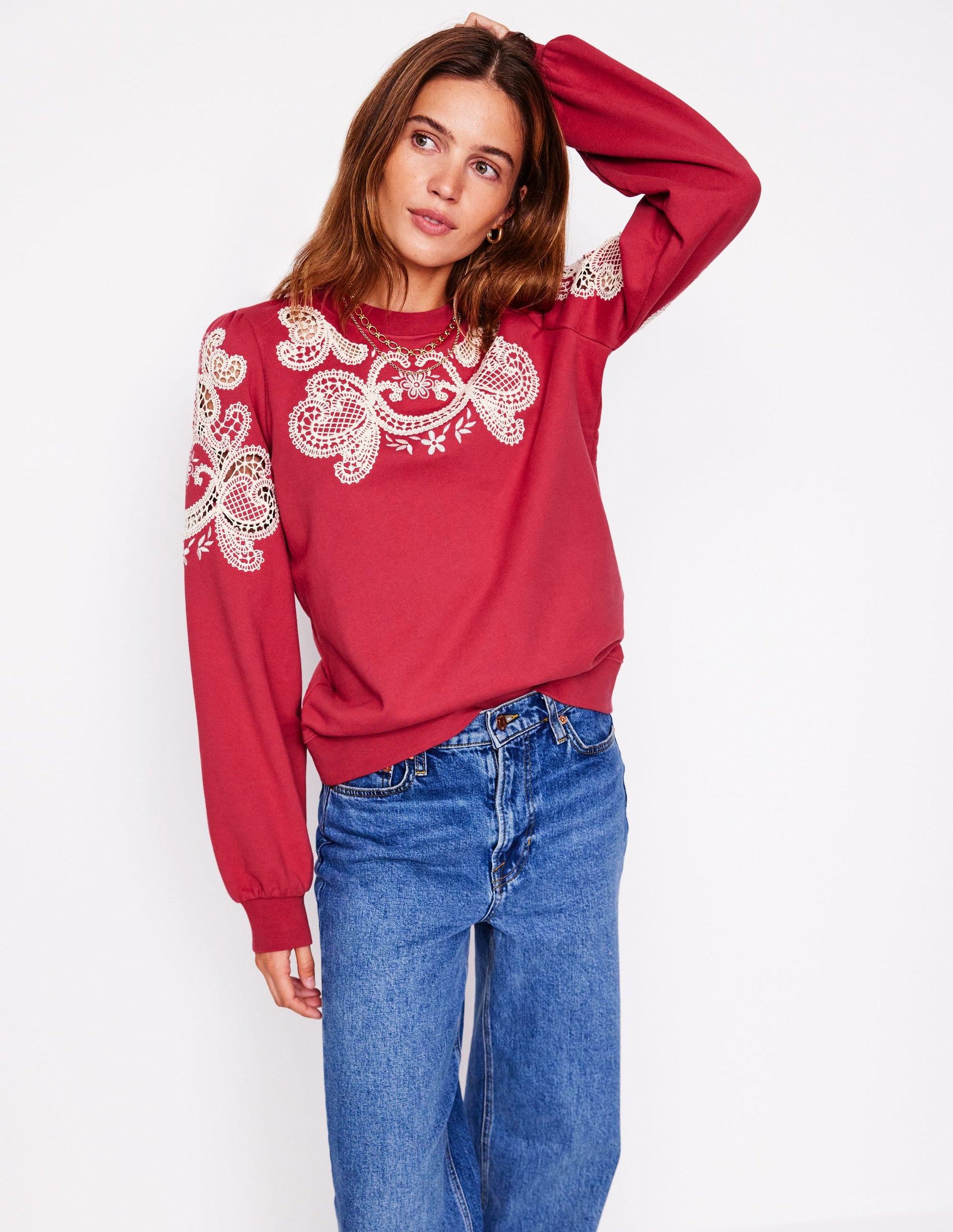Puff Sleeve Cutwork Sweatshirt-Teracotta-1