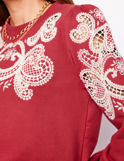 Puff Sleeve Cutwork Sweatshirt-Teracotta-2