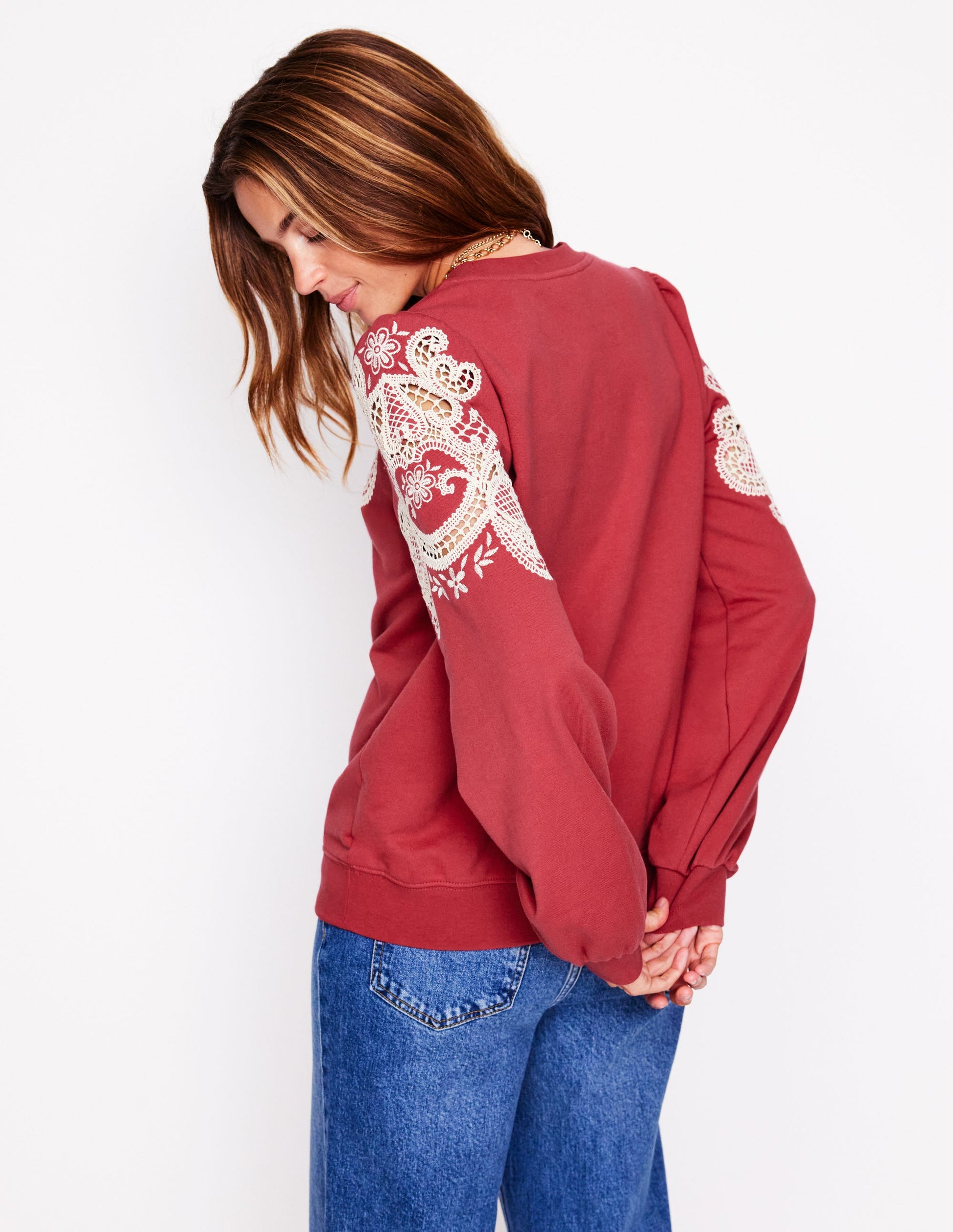 Puff Sleeve Cutwork Sweatshirt-Teracotta-3