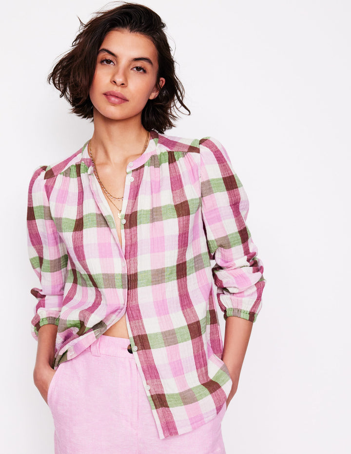 Gingham Double Cloth Top-Pink and Green Gingham