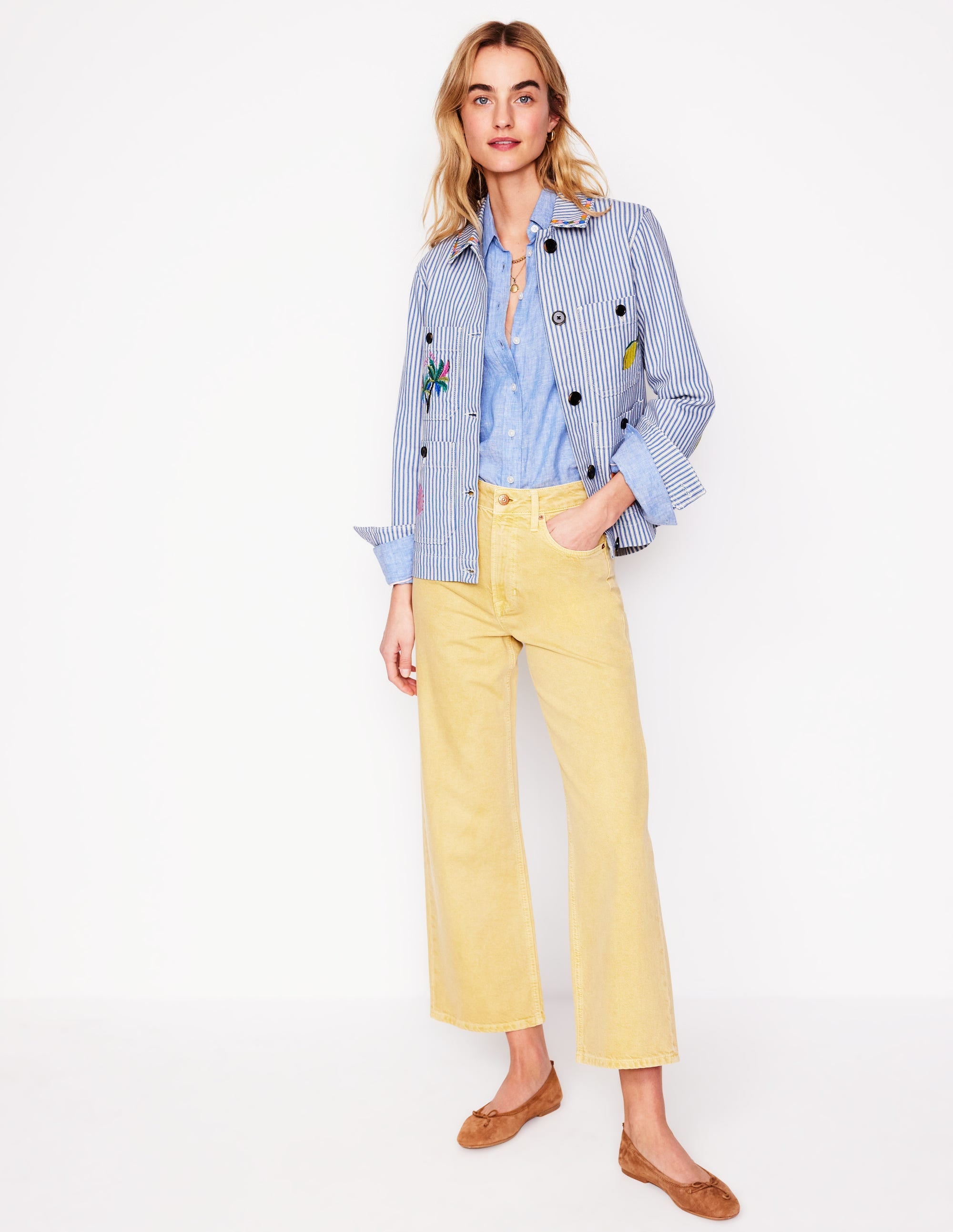 Embroidered Utility Jacket-Forget me not Blue Fine Stripe - Image 5