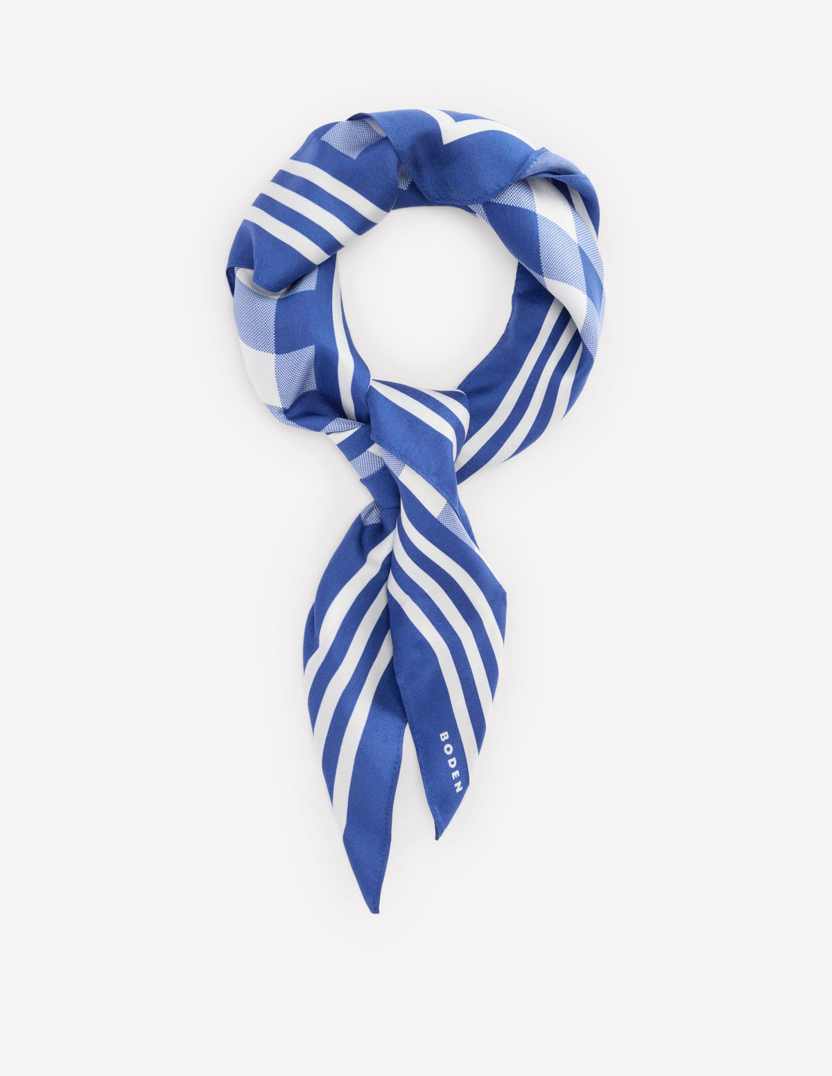 Elisabeth Silk Square Scarf-Bright Blue, Gingham - Image 1