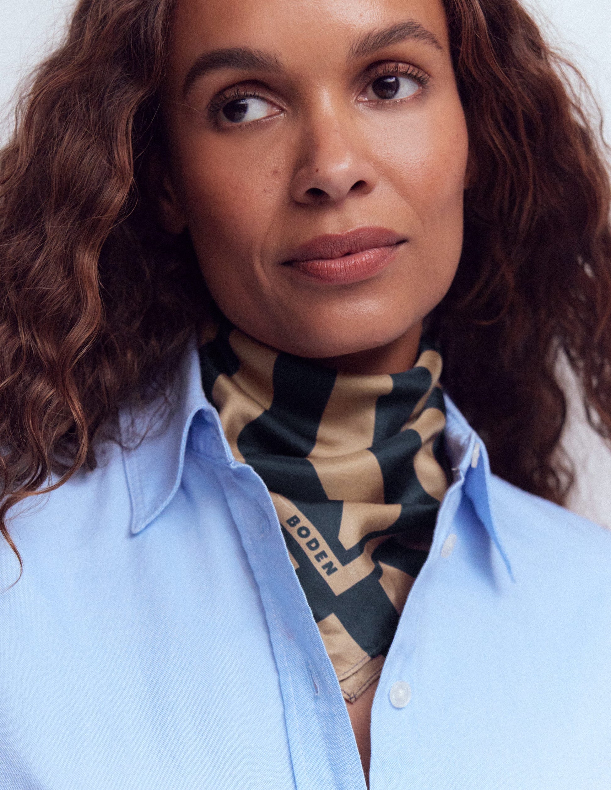 Elisabeth Silk Square Scarf-Navy and Camel Stripe-2