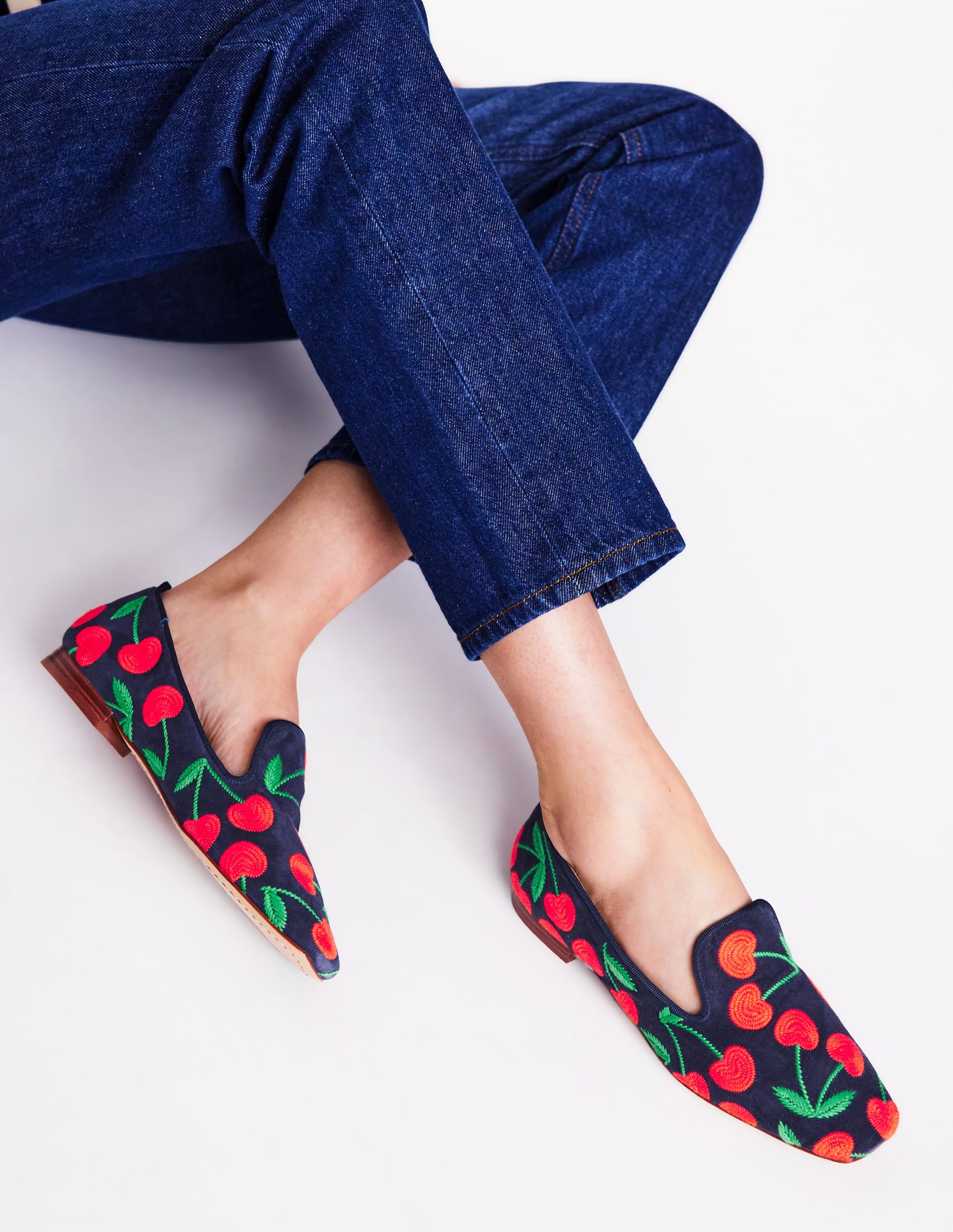 Slipper Cut Loafers-Navy Cherries - Image 2