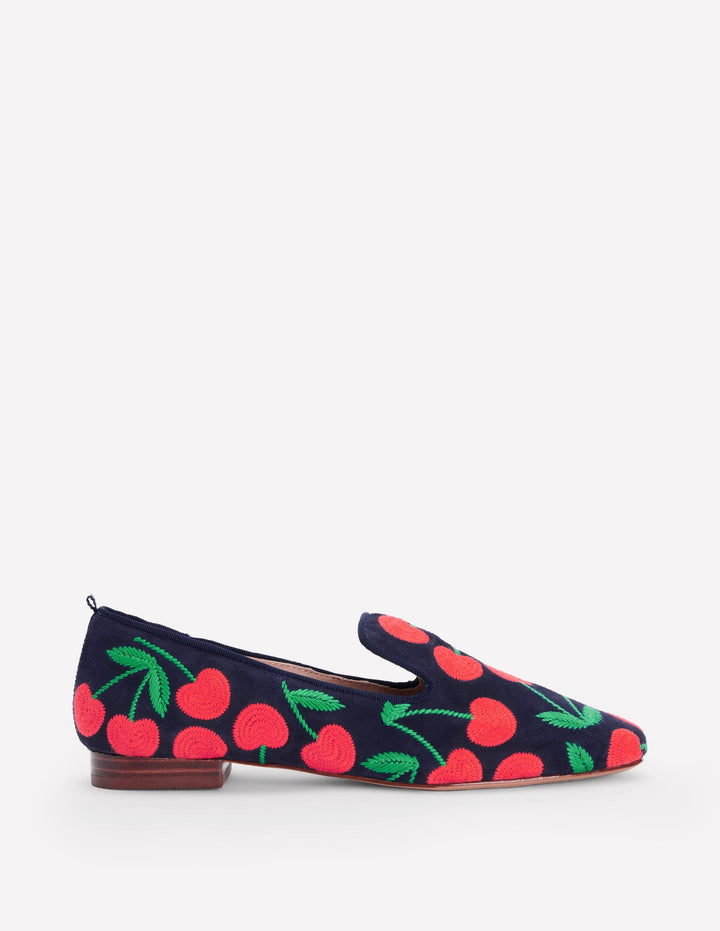 Slipper Cut Loafers-Navy Cherries