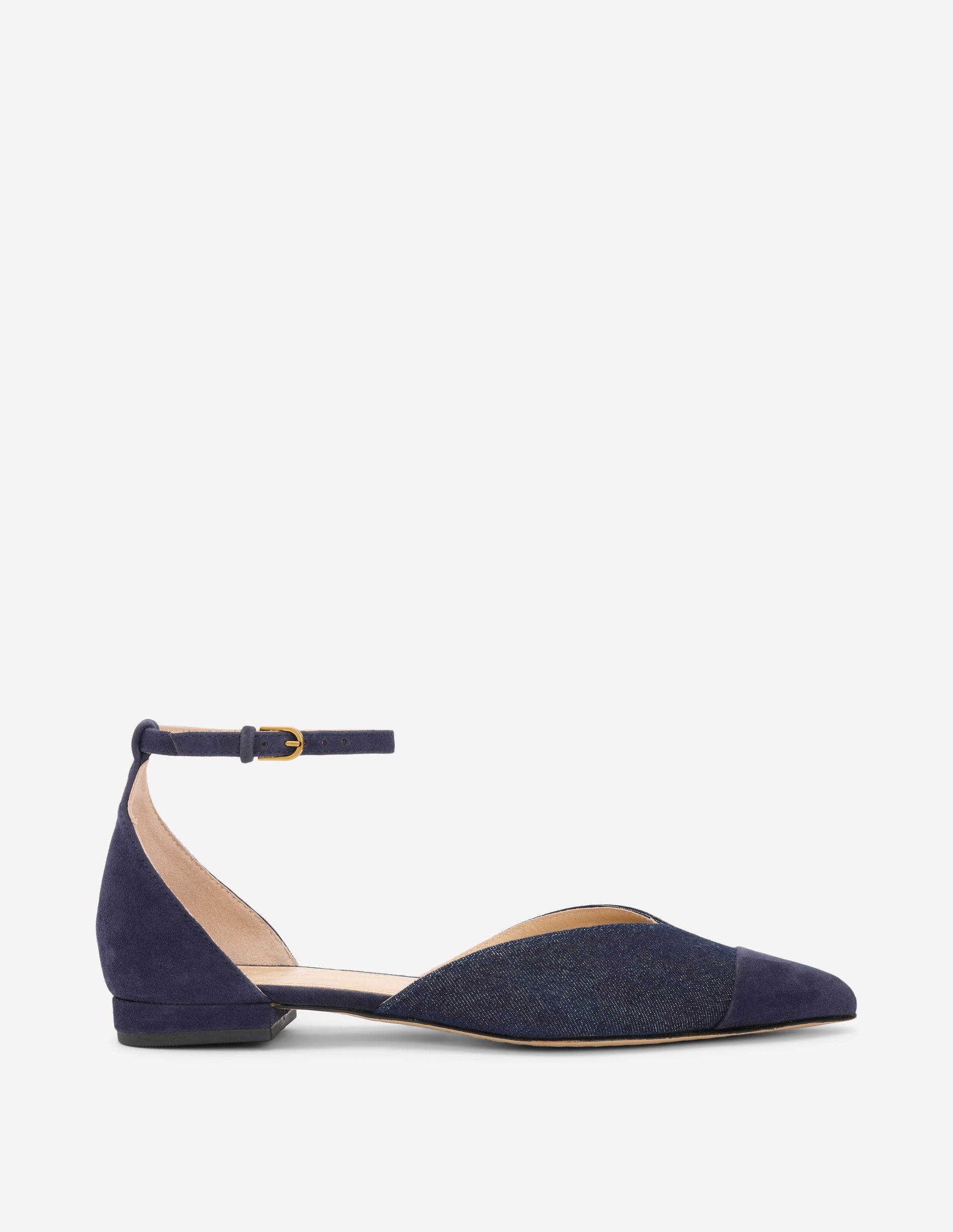 Pointed Toe Cap Flats-Navy Suede/Denim Boden AU