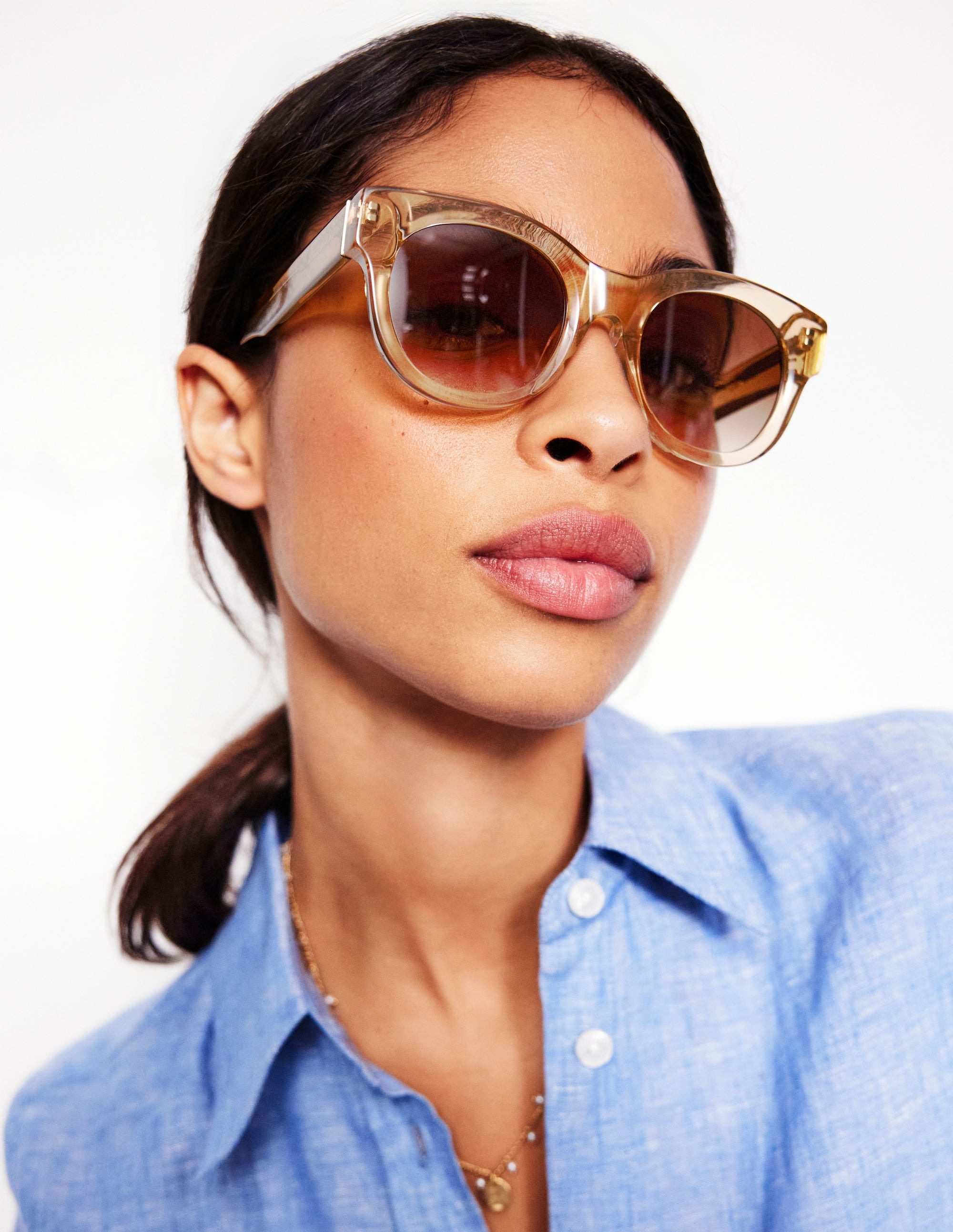 Round Acetate Sunglasses-Crystal Taupe - Image 2