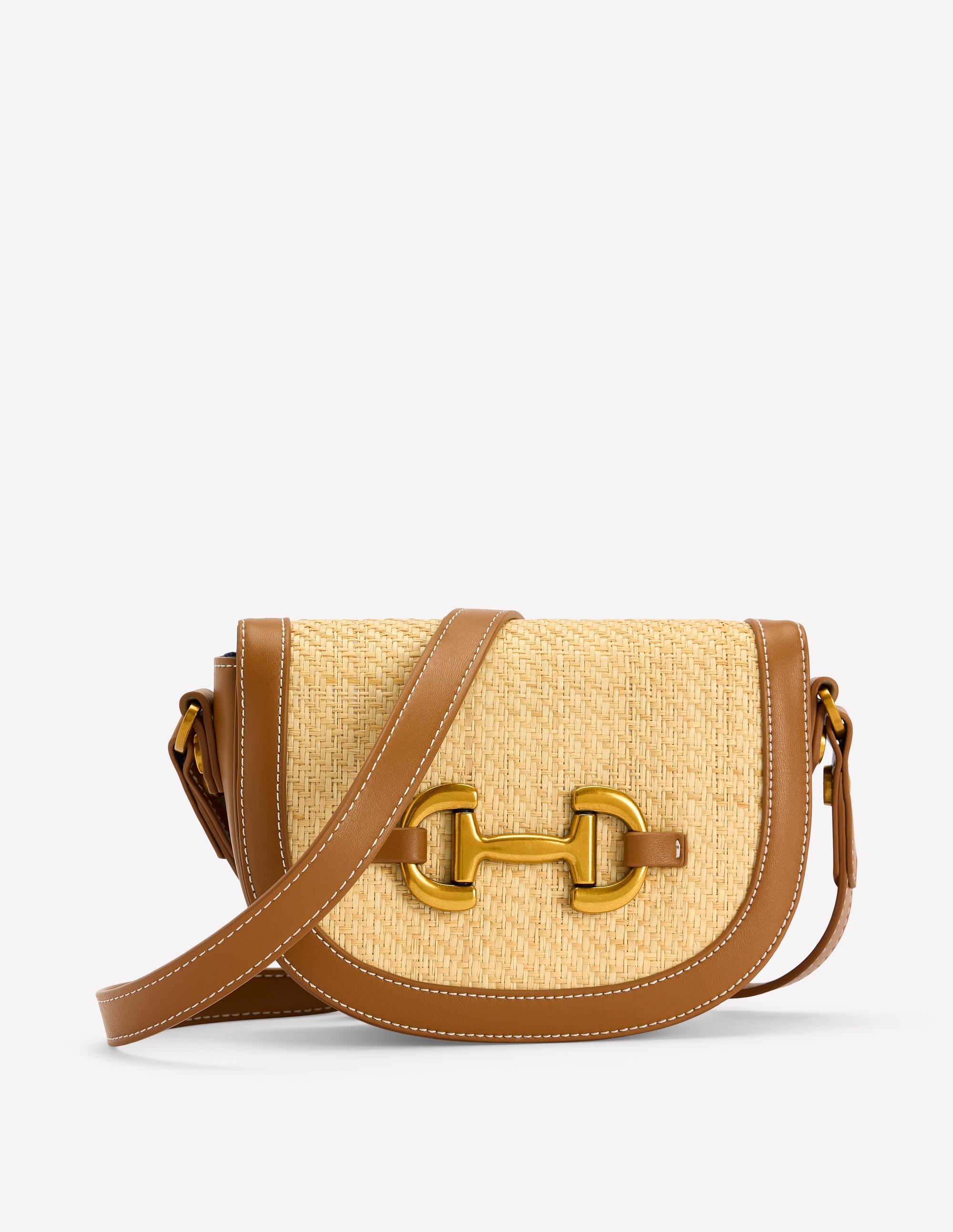 Raffia Snaffle Mini Satchel-Natural/tan - Image 1