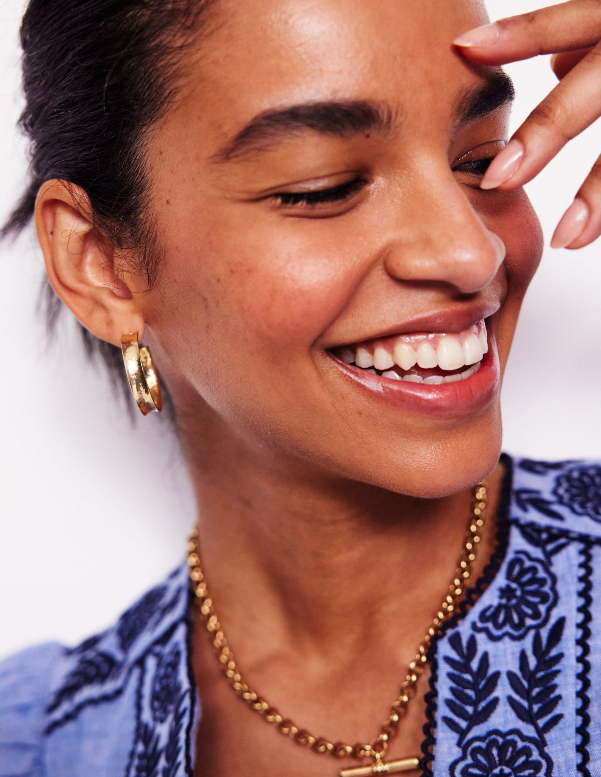Small Hammered Hoop Earrings-Gold Colour - Image 3