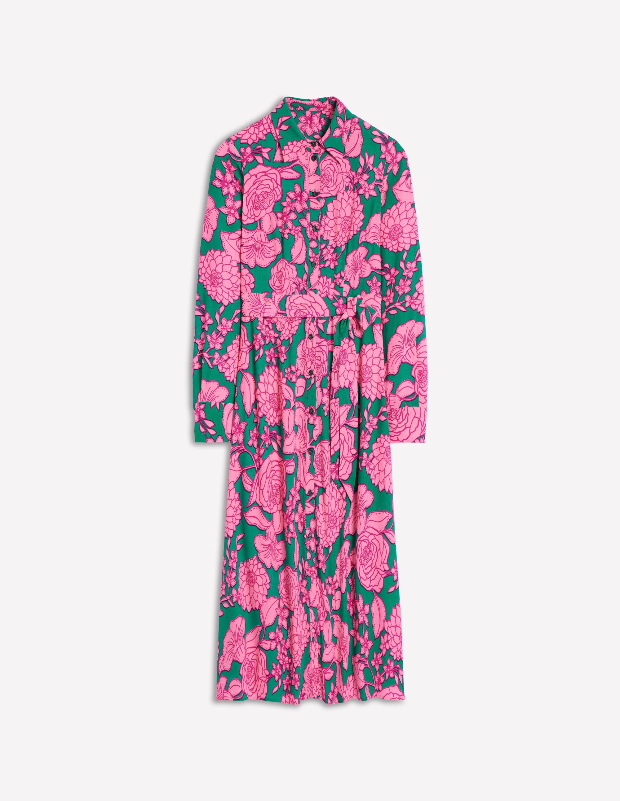 Kate Midi Shirt Dress-Green, Blossom Cascade - Image 5