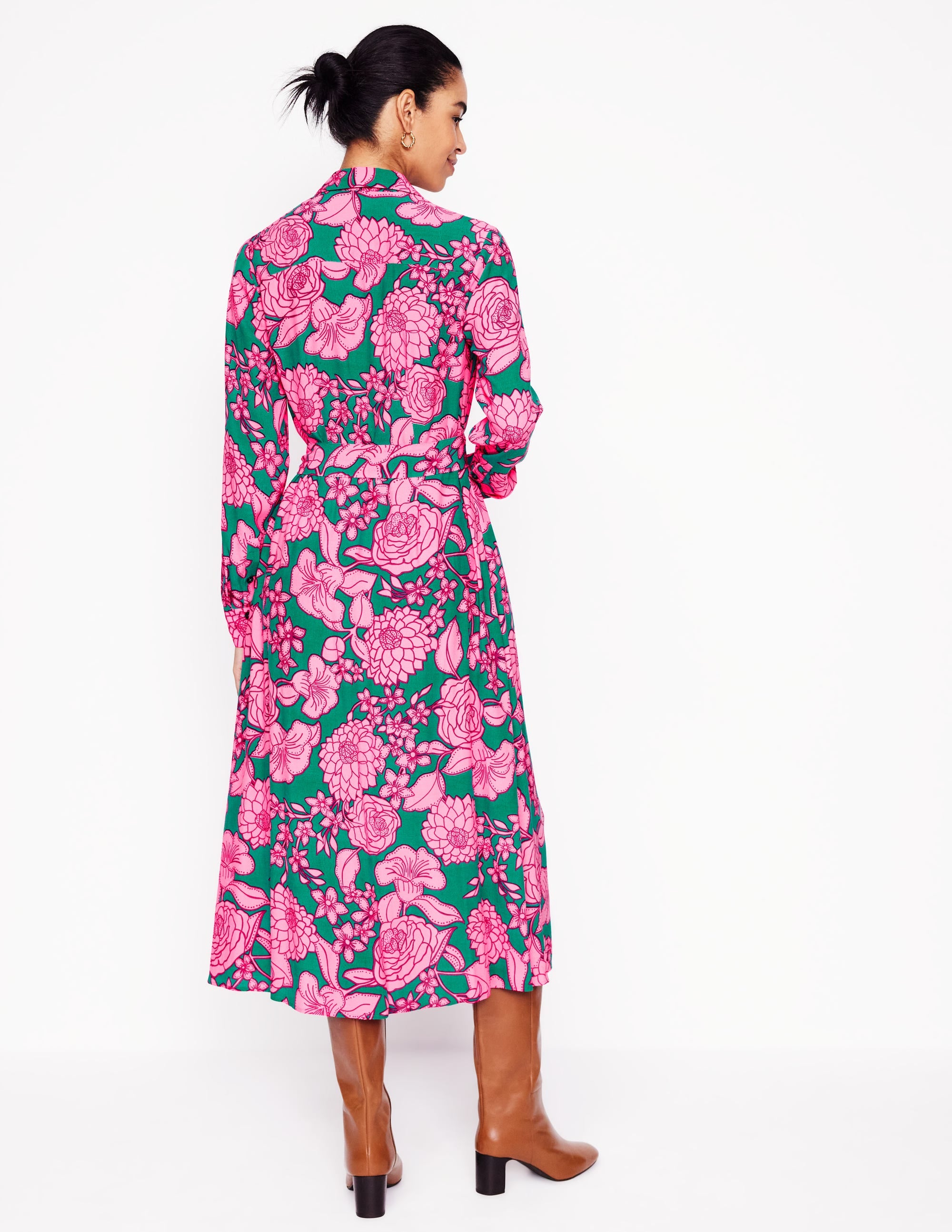Kate Midi Shirt Dress-Green, Blossom Cascade - Image 3