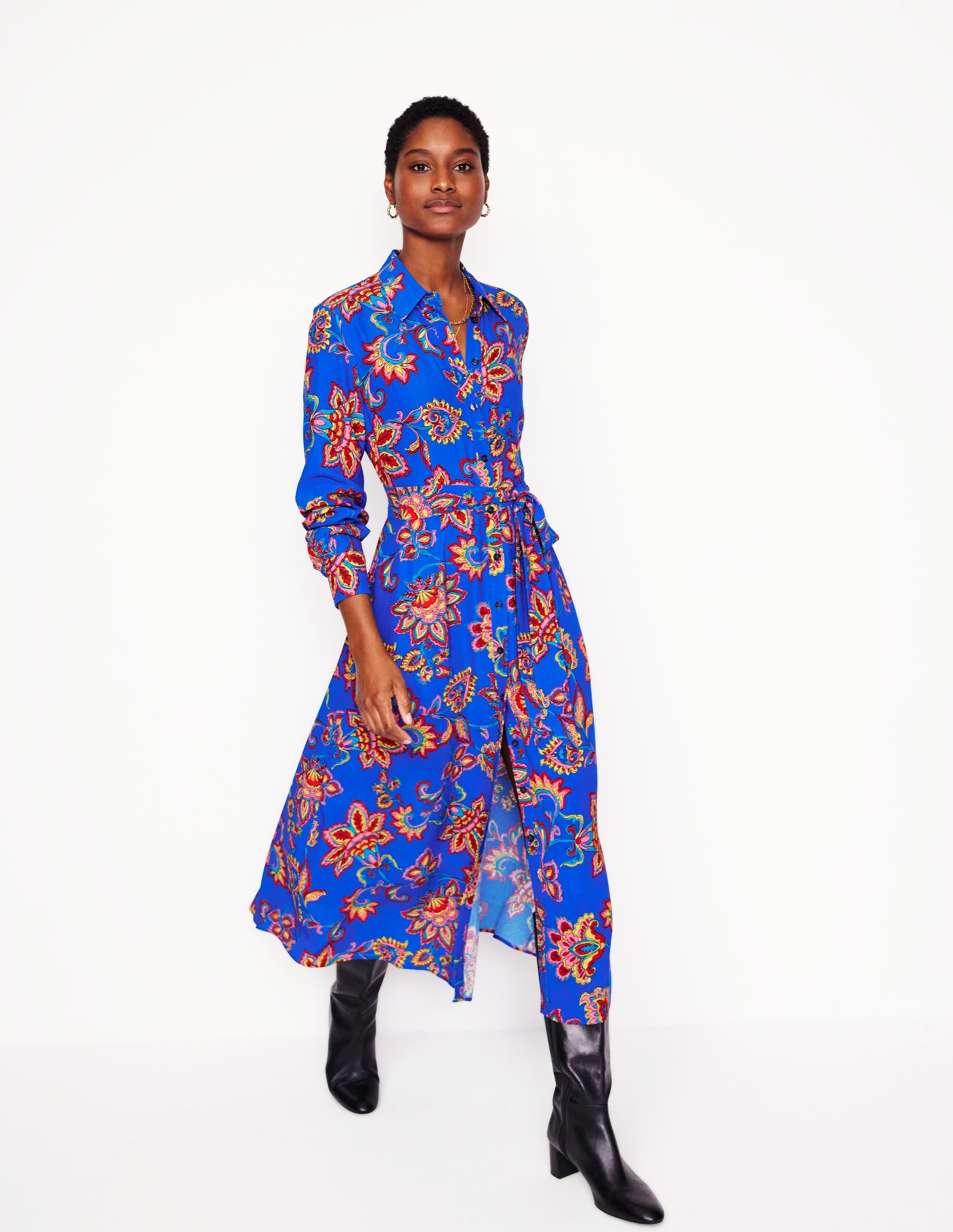 Kate Midi Shirt Dress-Gallery Blue, Whimsical Vine - Image 1