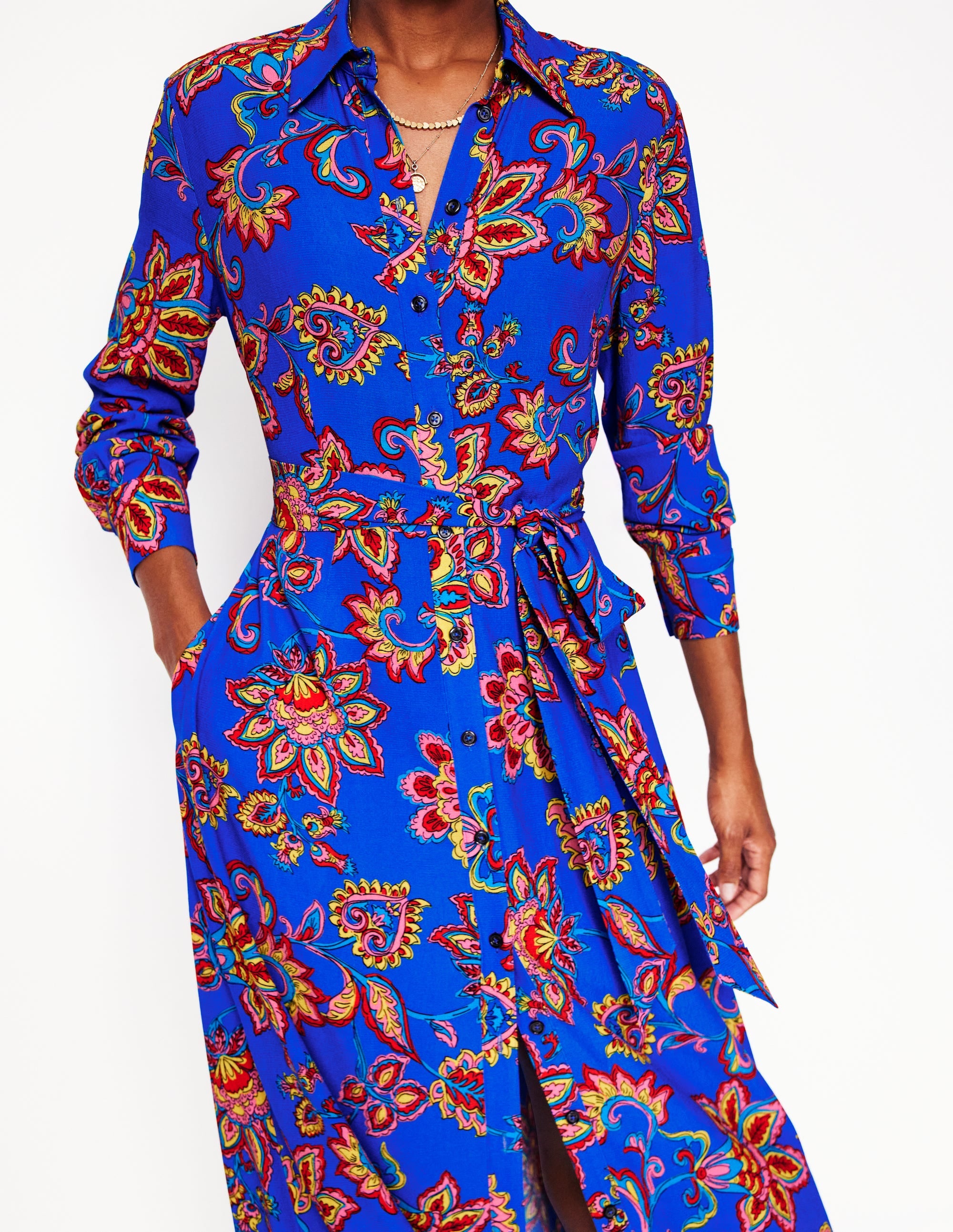 Kate Midi Shirt Dress-Gallery Blue, Whimsical Vine - Image 2