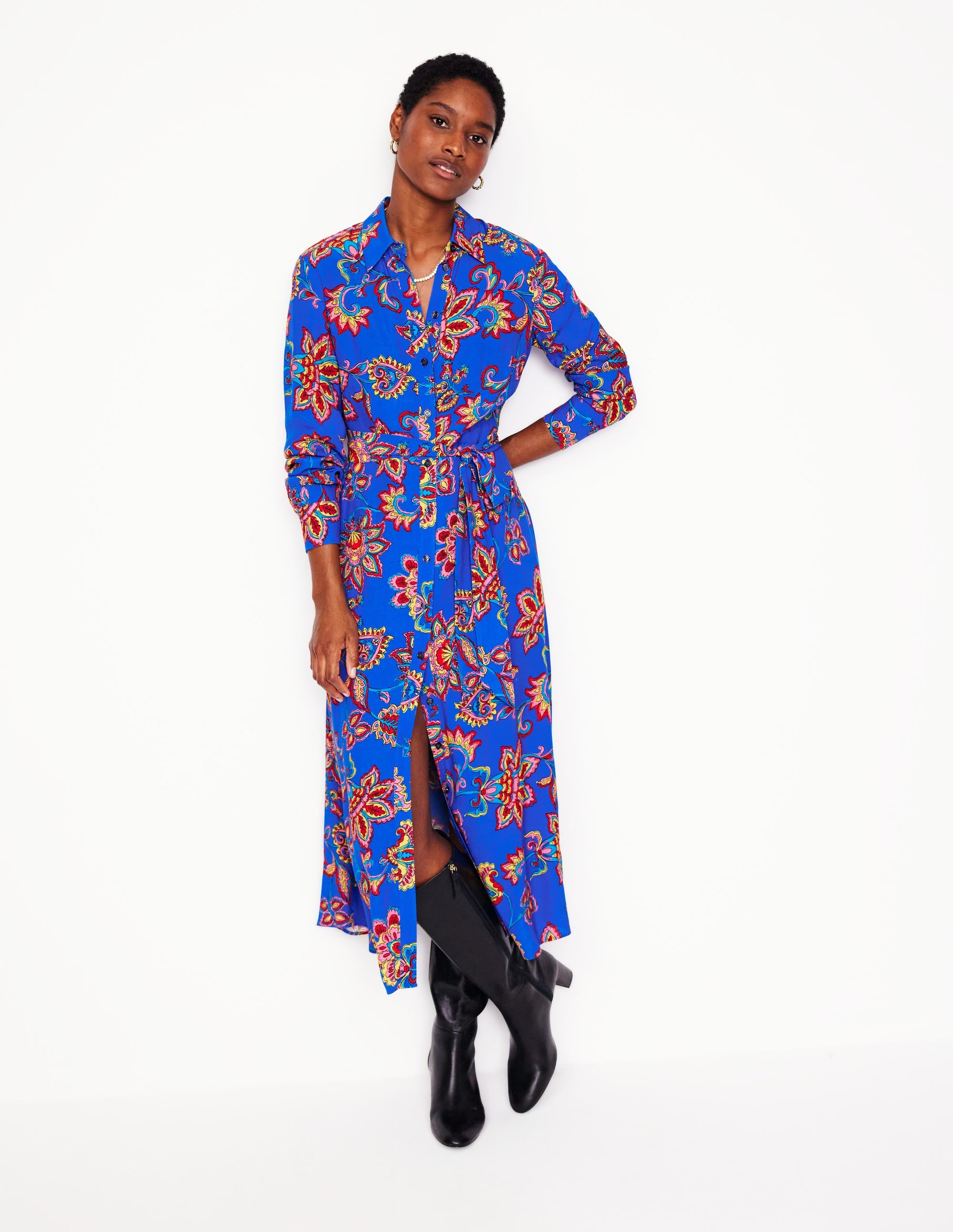 Kate Midi Shirt Dress-Gallery Blue, Whimsical Vine - Image 4