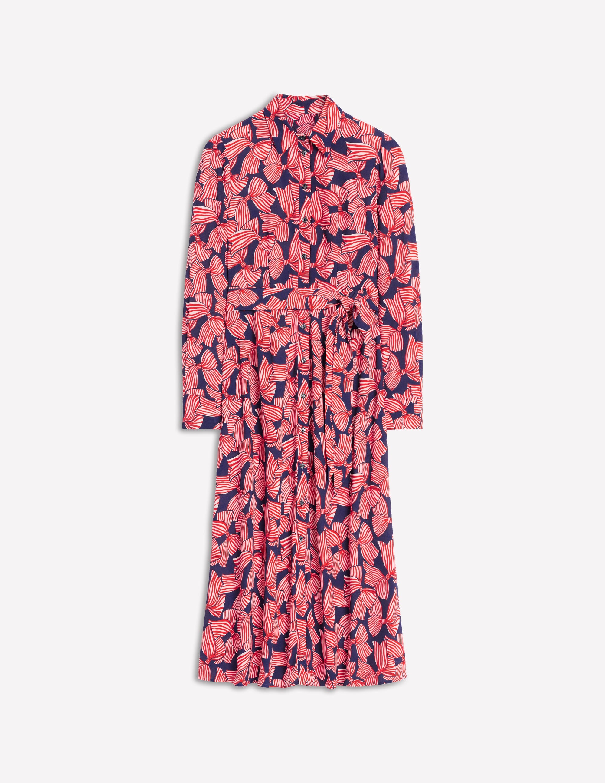 Kate Midi Shirt Dress-French Navy, Bow Scatter - Image 5