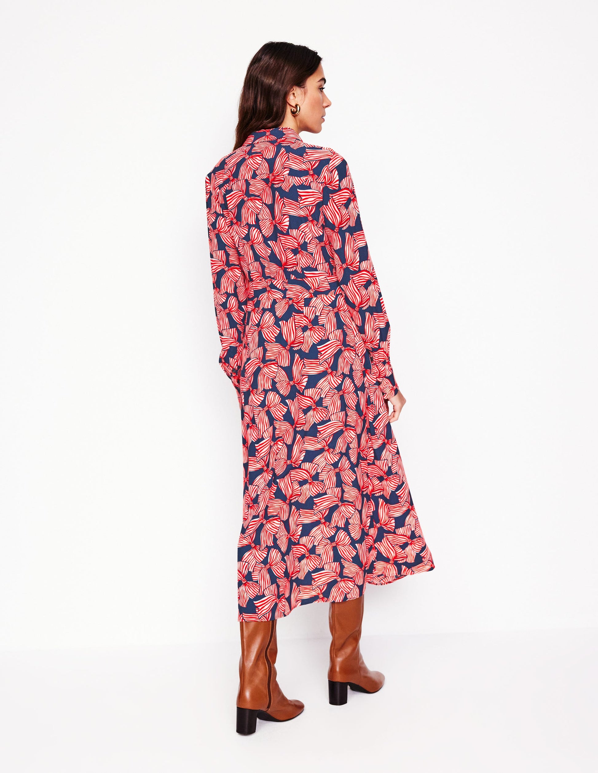 Kate Midi Shirt Dress-French Navy, Bow Scatter-3