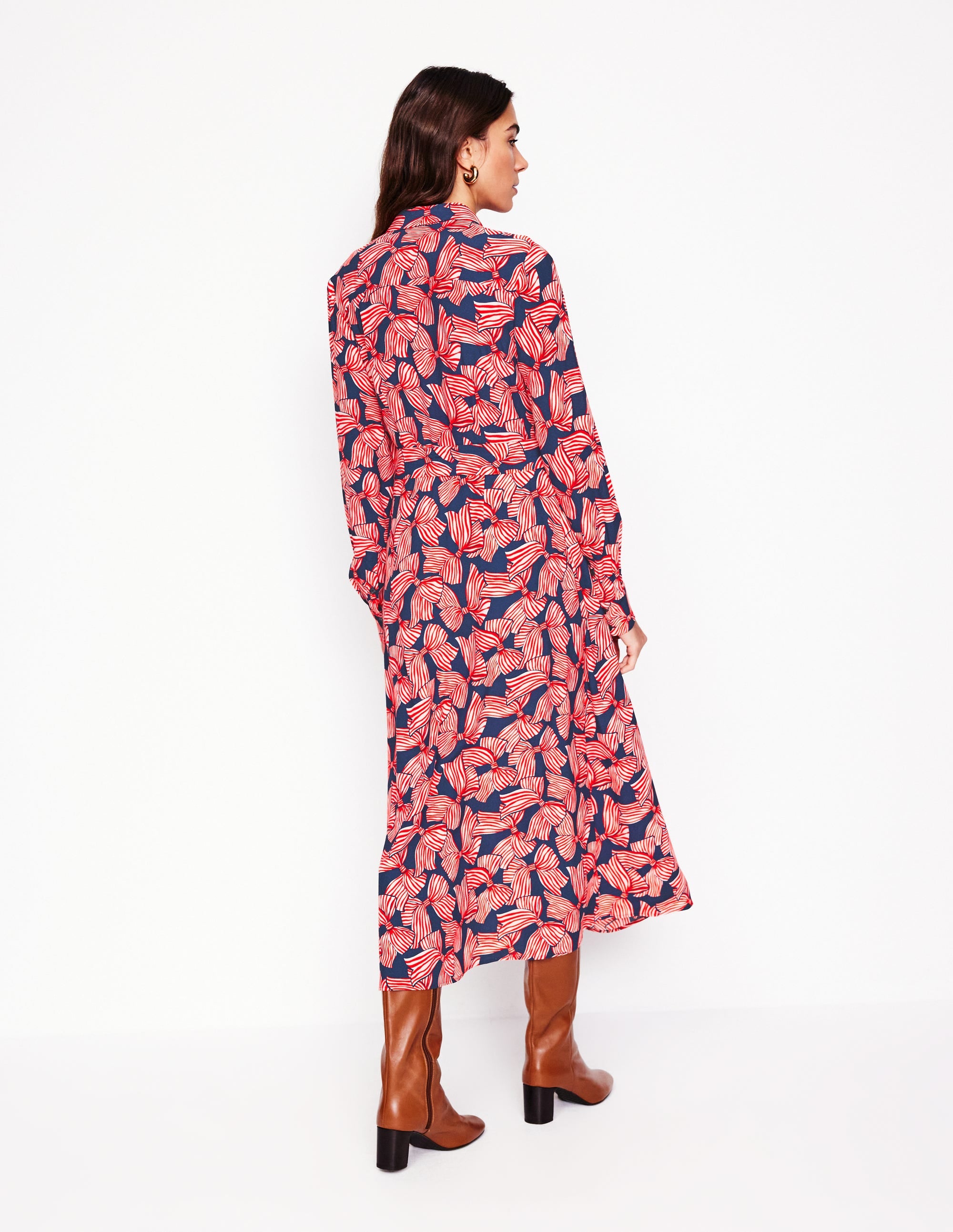 Kate Midi Shirt Dress-French Navy, Bow Scatter - Image 3