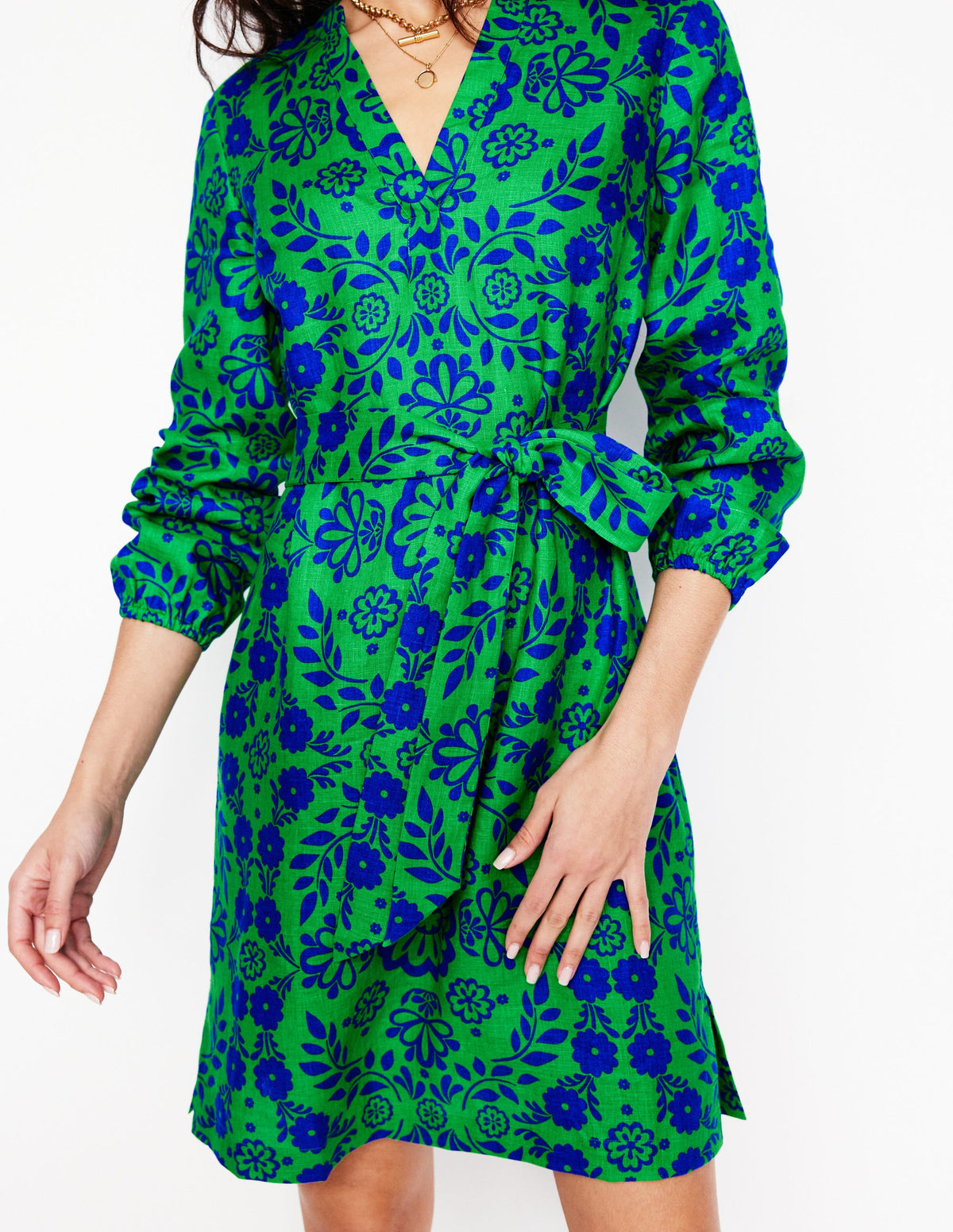 Cleo Linen Tie Waist Dress-Aleo, Structured Meadow - Image 2