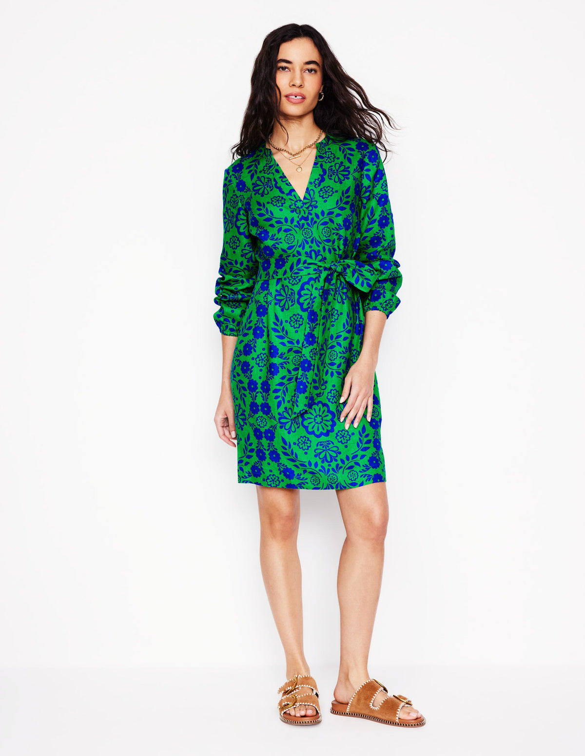 Cleo Linen Tie Waist Dress-Aleo, Structured Meadow - Image 4