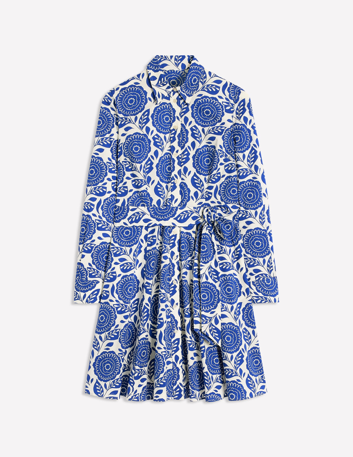 Amy Cotton Short Shirt Dress-Bright Blue, Dahlia Stamp - Image 5
