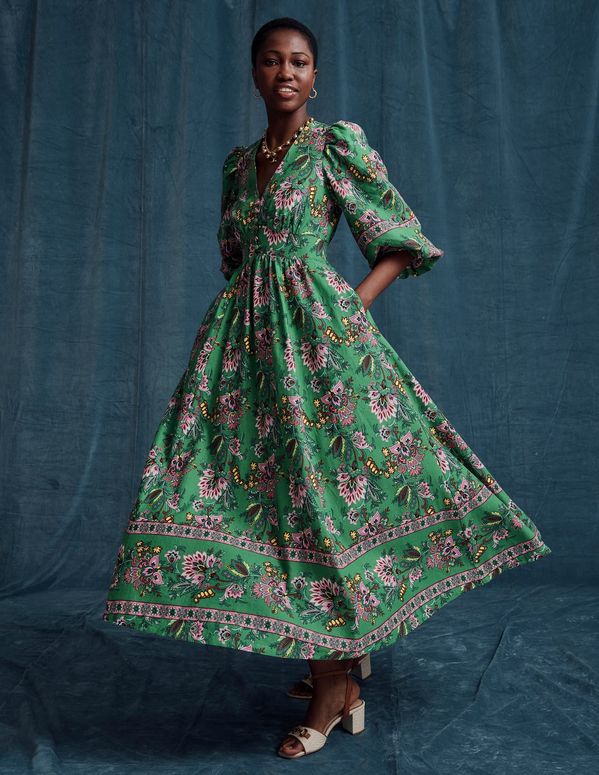 Lola Blouson Maxi Dress-Green, Botanica Terrace - Image 1