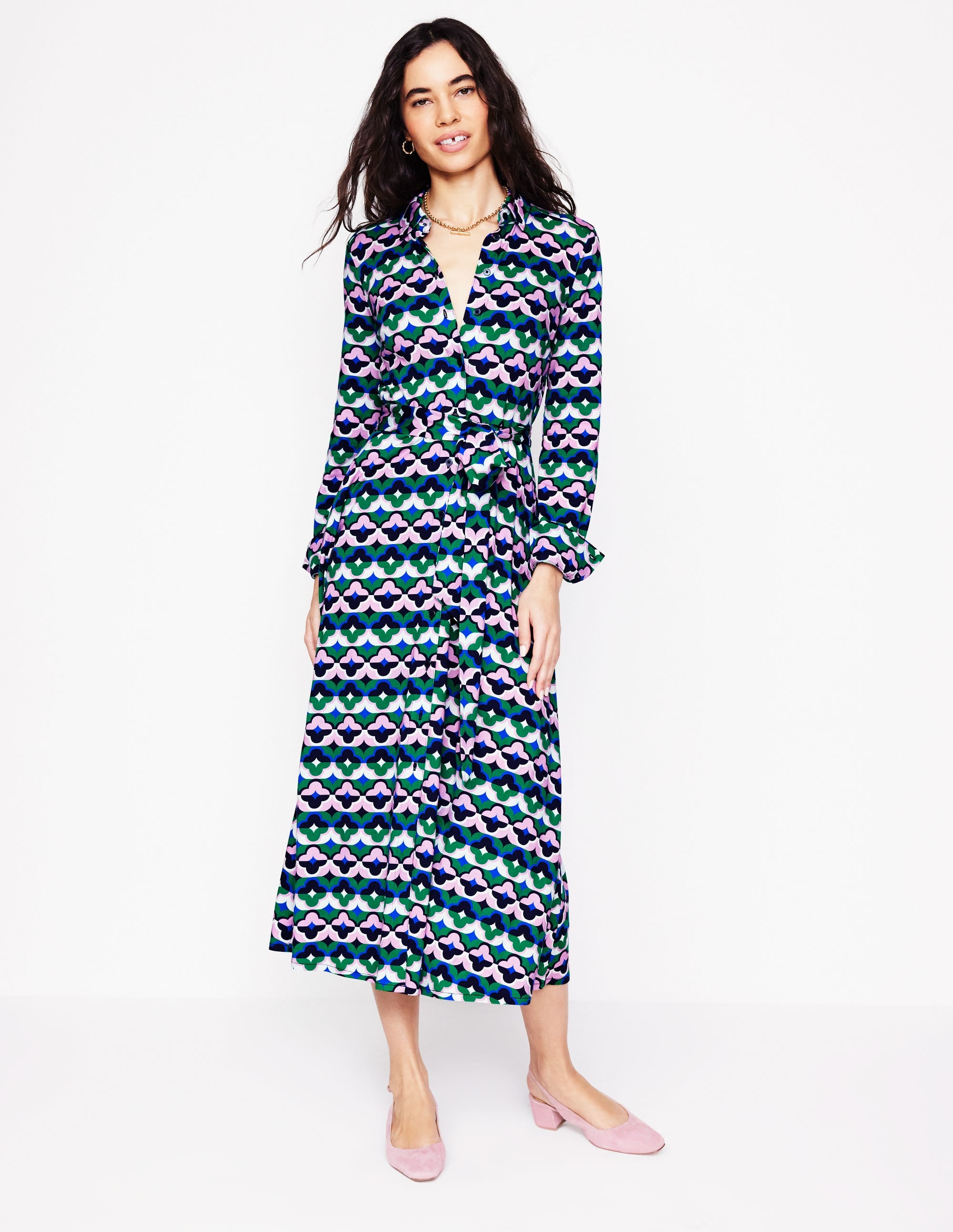 Marcia Jersey Shirt Dress-Rich Emerald, Lucky Clover - Image 4