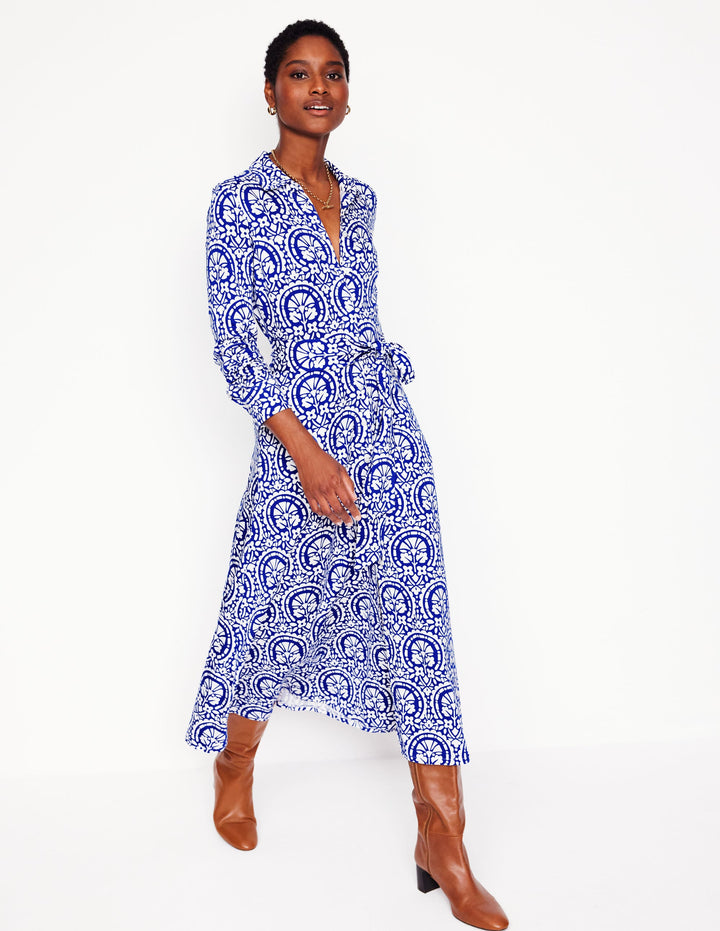 Marcia Jersey Shirt Dress-Bright Blue, Elaborate Stamp