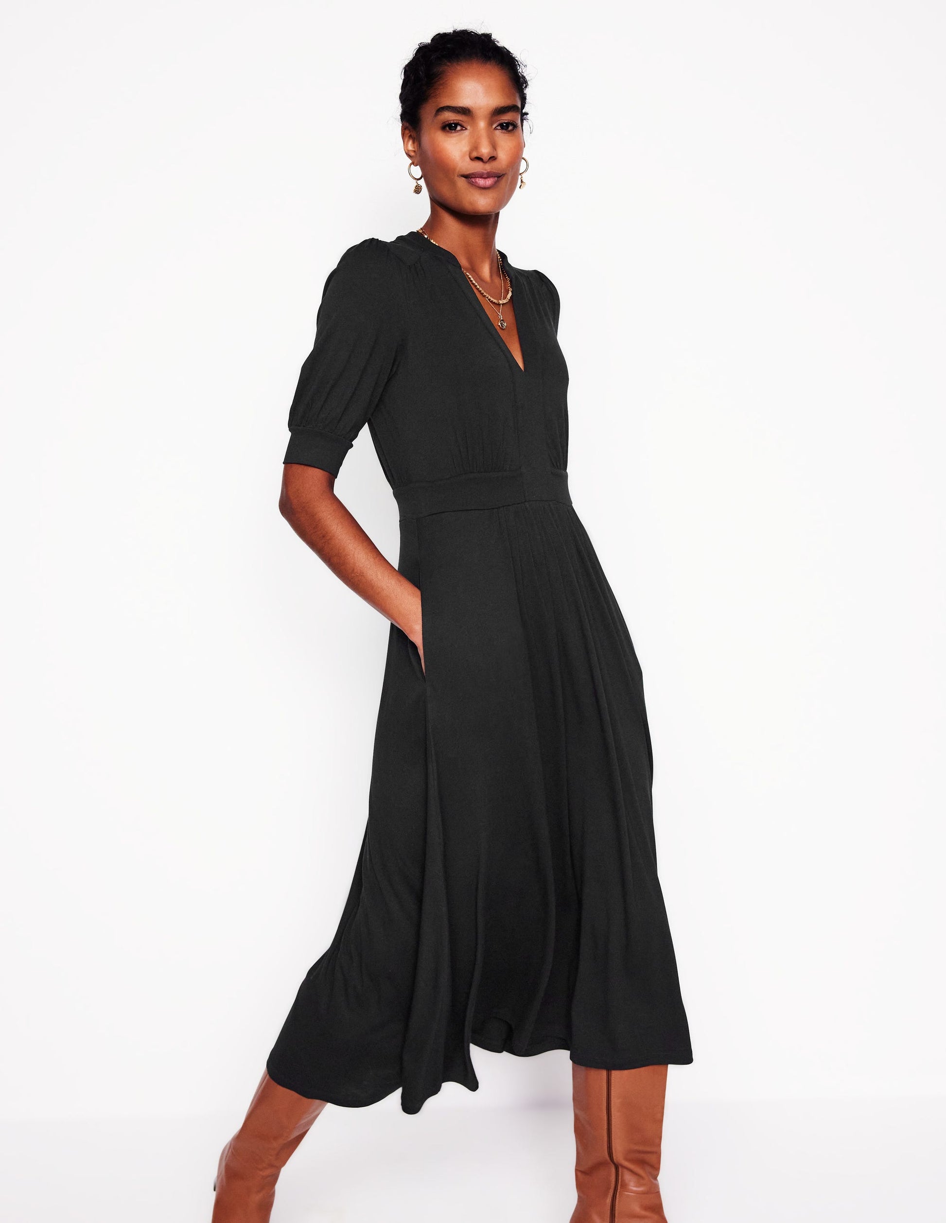 Lily Jersey Midi Tea Dress-Black | Boden AU Lily Jersey Midi Tea Dress-Black | Boden AU