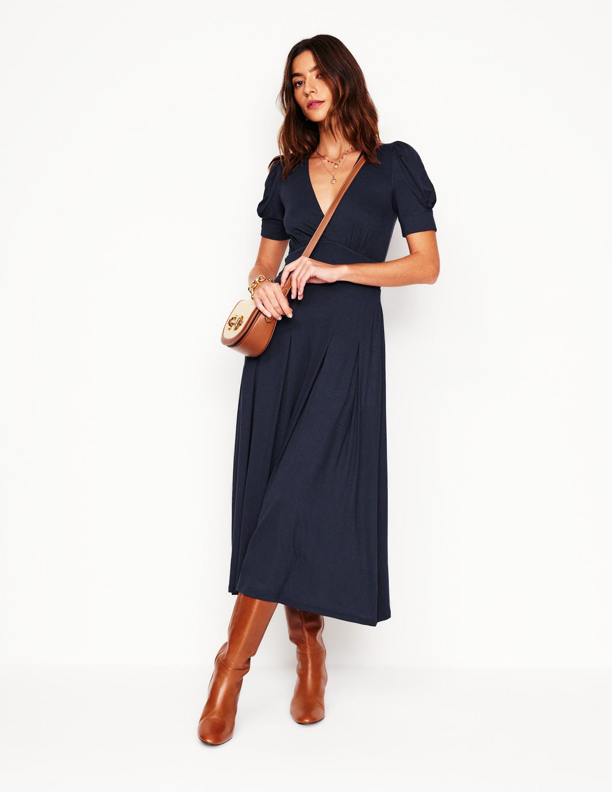 Kristen Pleated Jersey Dress-Navy - Image 1