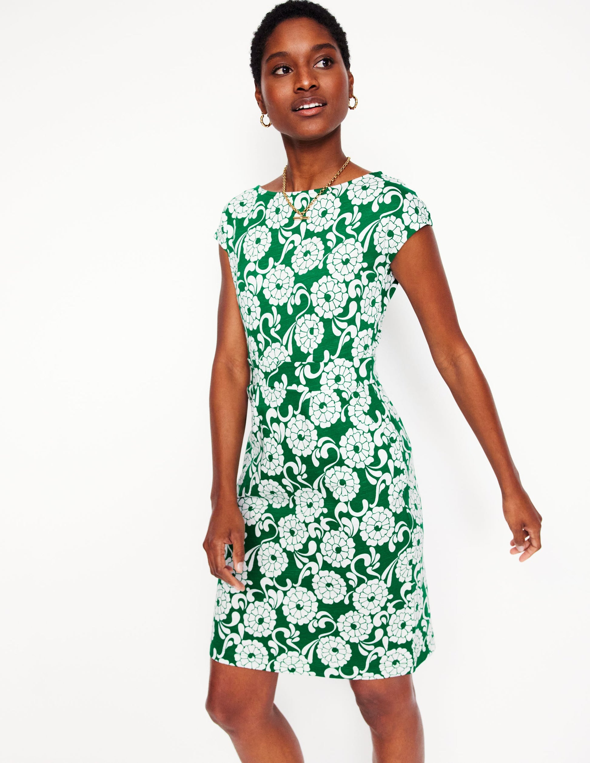Florrie Jersey Dress-Rich Emerald, Blossom Swirl Florrie Jersey Dress-Rich Emerald, Blossom Swirl