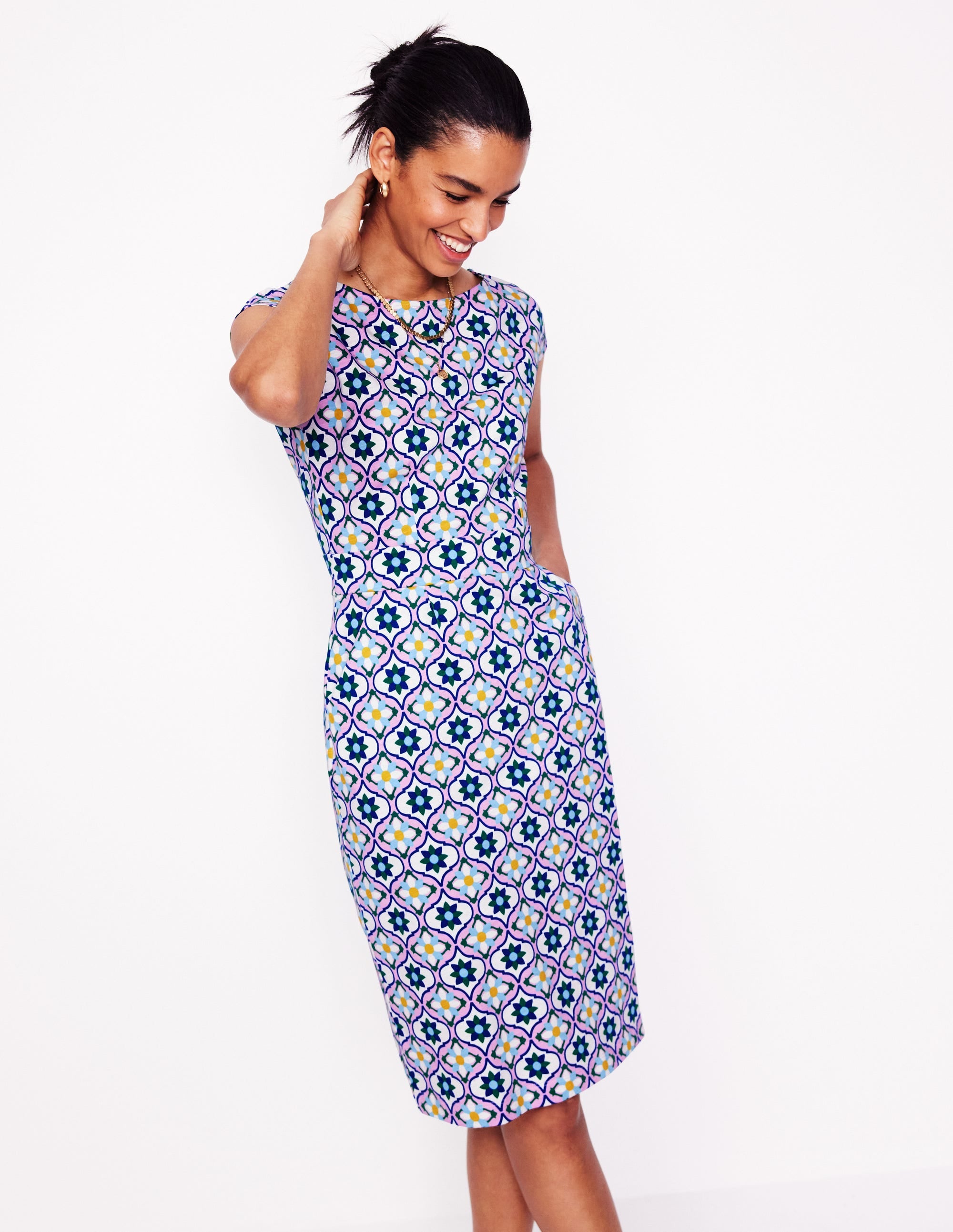 Florrie Jersey Dress-Multi, Floweret Tile - Image 1