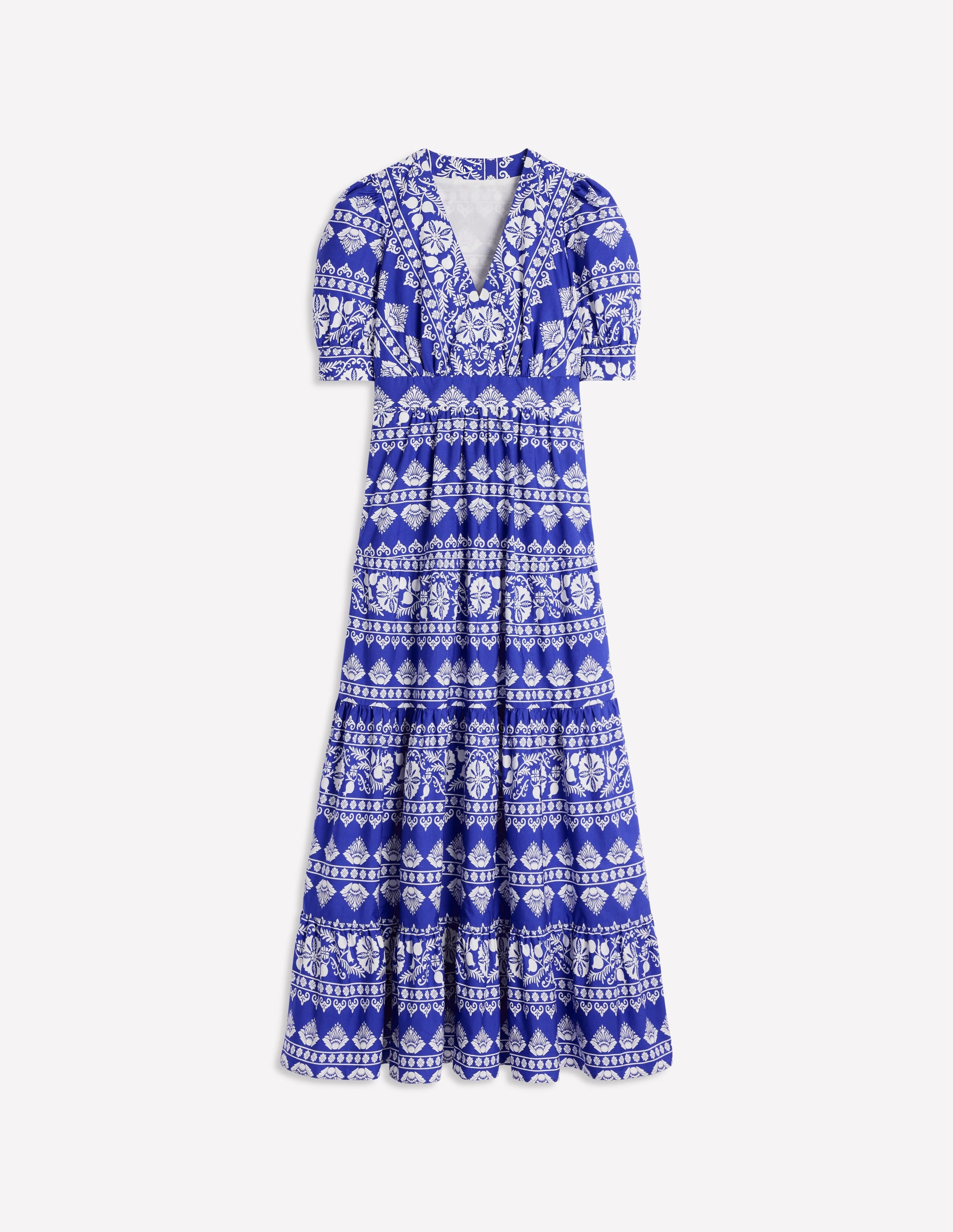 Bella Puff Sleeve Maxi Dress-Bright Blue, Ornate Border - Image 5