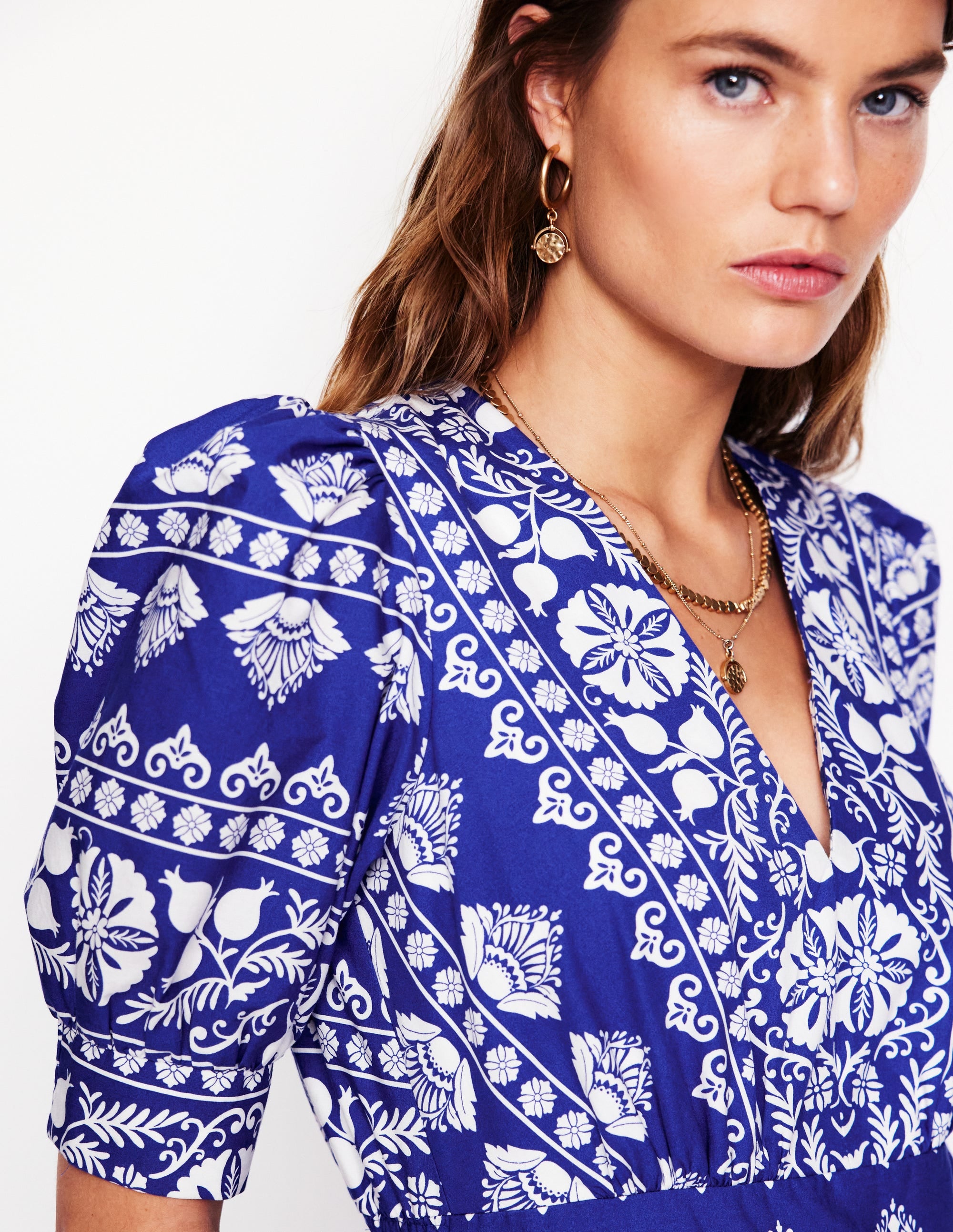 Bella Puff Sleeve Maxi Dress-Bright Blue, Ornate Border - Image 2