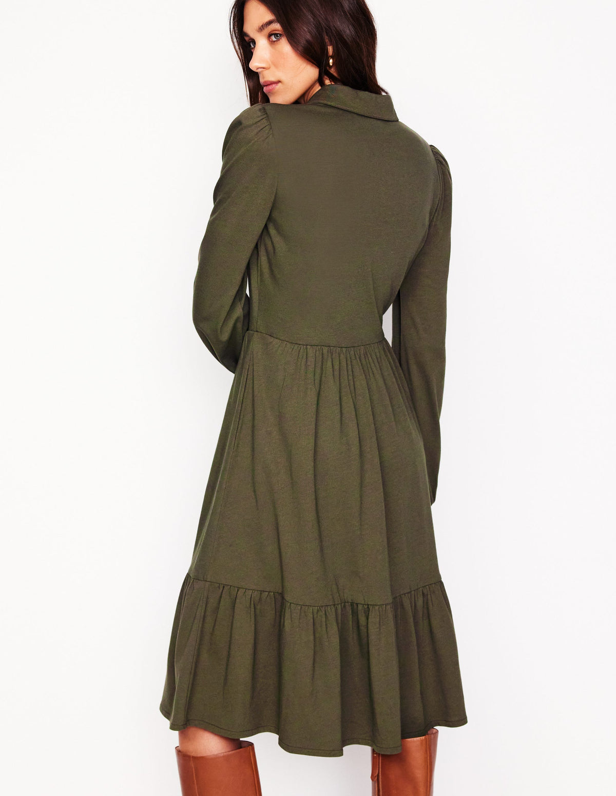 Jemima Tiered Jersey Dress-Classic Khaki - Image 3