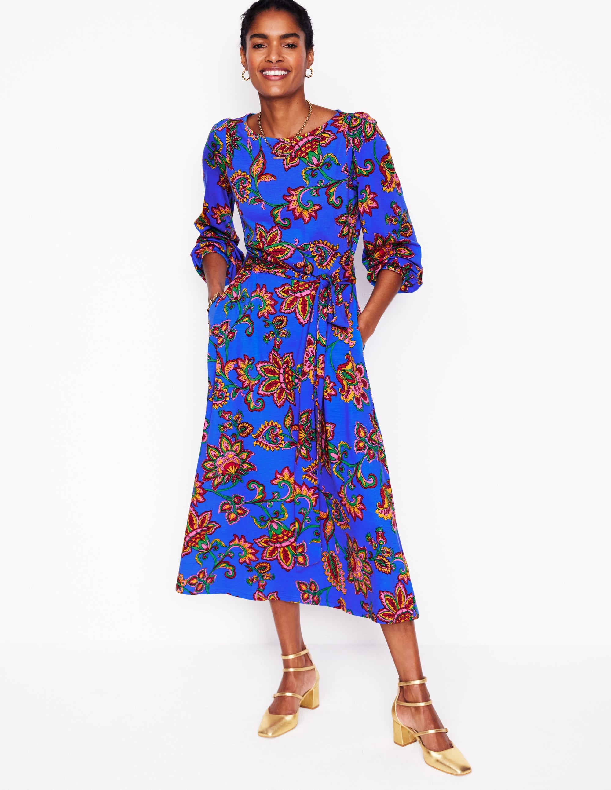 Leandra Jersey Midi Dress-Gallery Blue, Whimsical Vine - Image 1