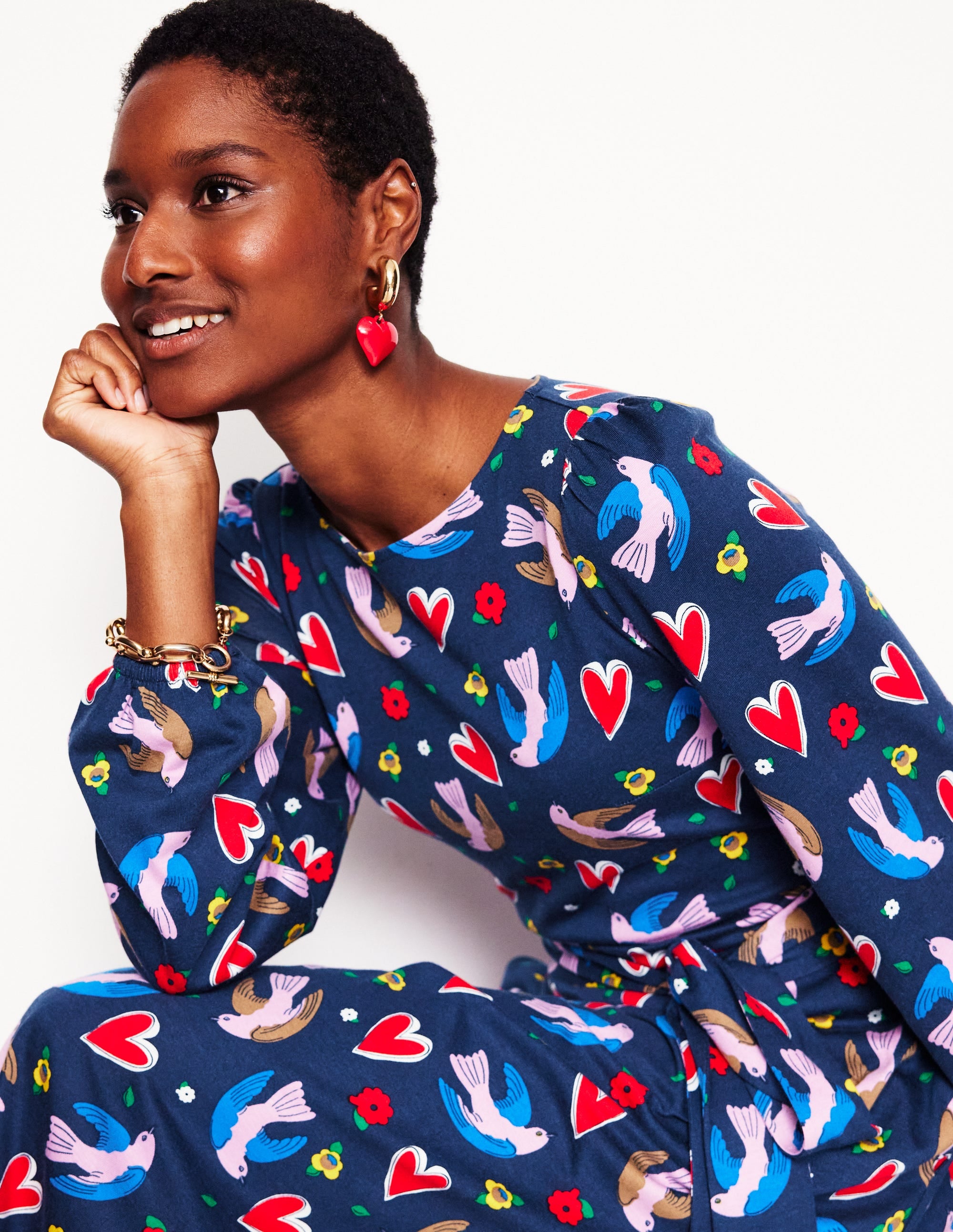 Leandra Jersey Midi Dress-French Navy, Heart Flutter - Image 2