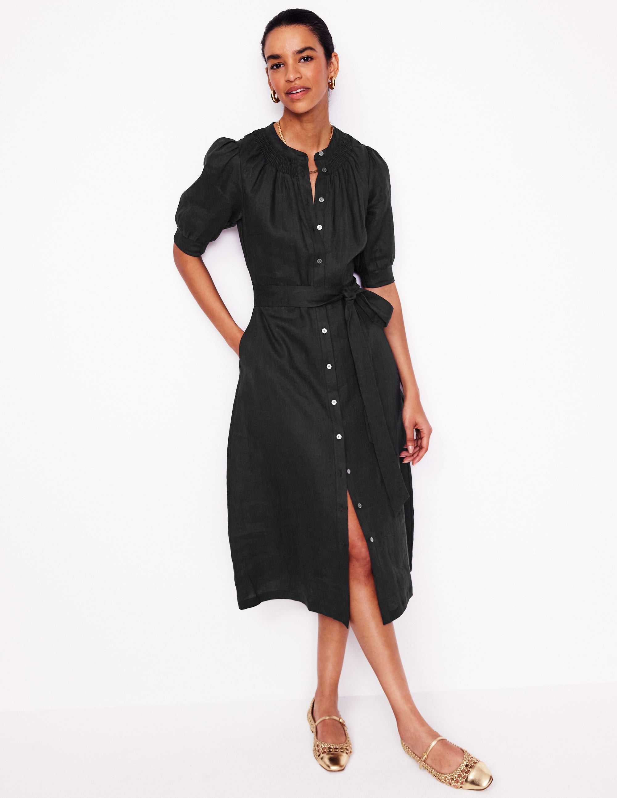 Ada Linen Midi Dress-Black - Image 1